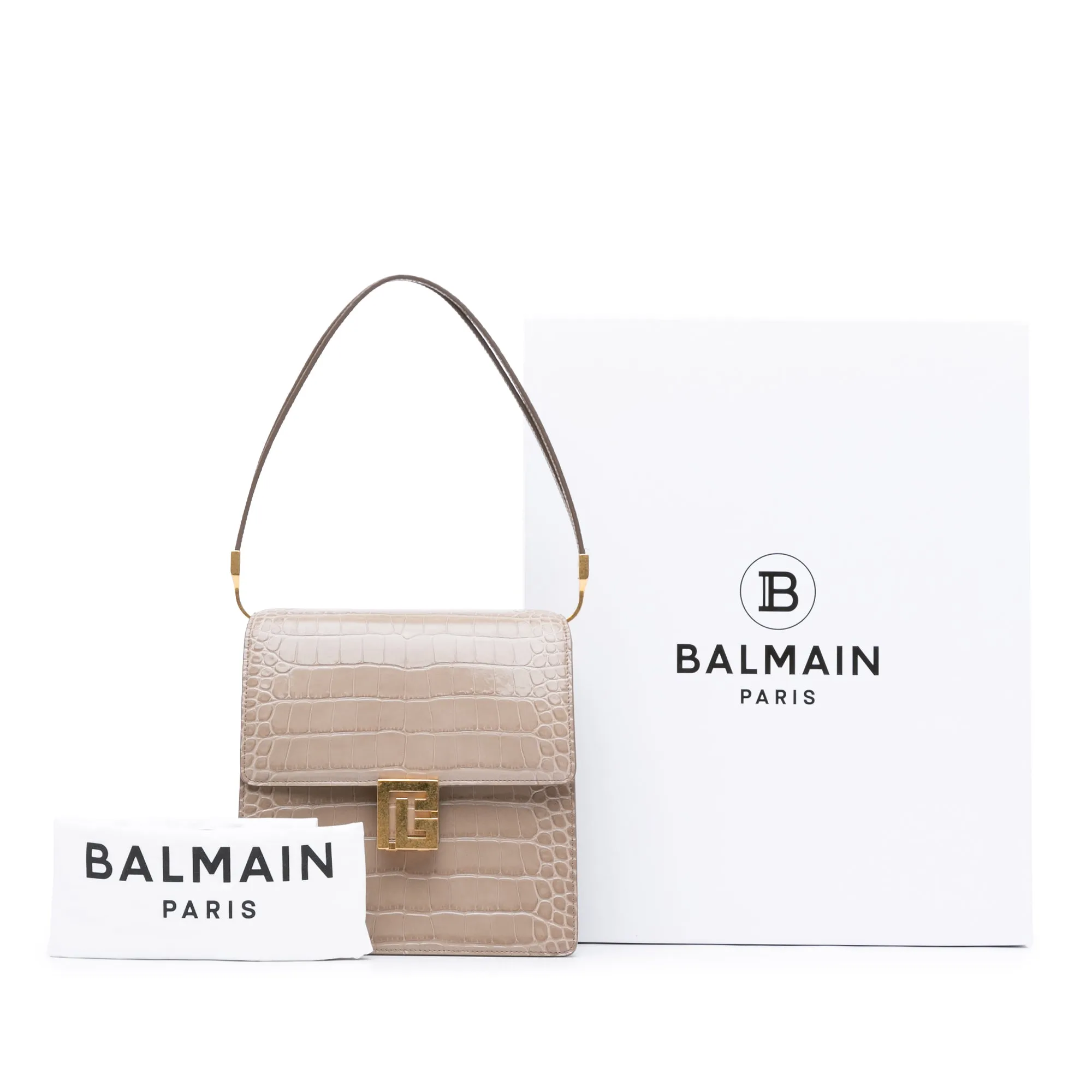 Balmain Embossed Leather Ely Shoulder Bag