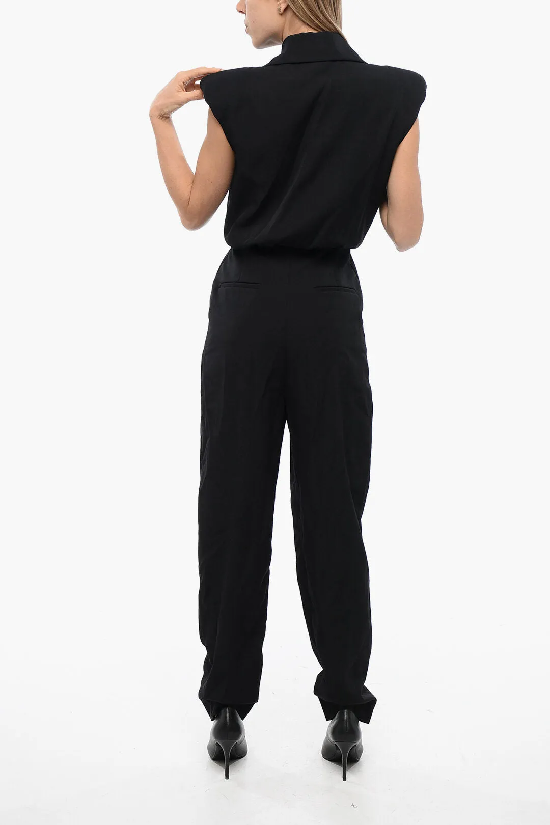 Balmain Sleeveless Pleated Jumpsuit