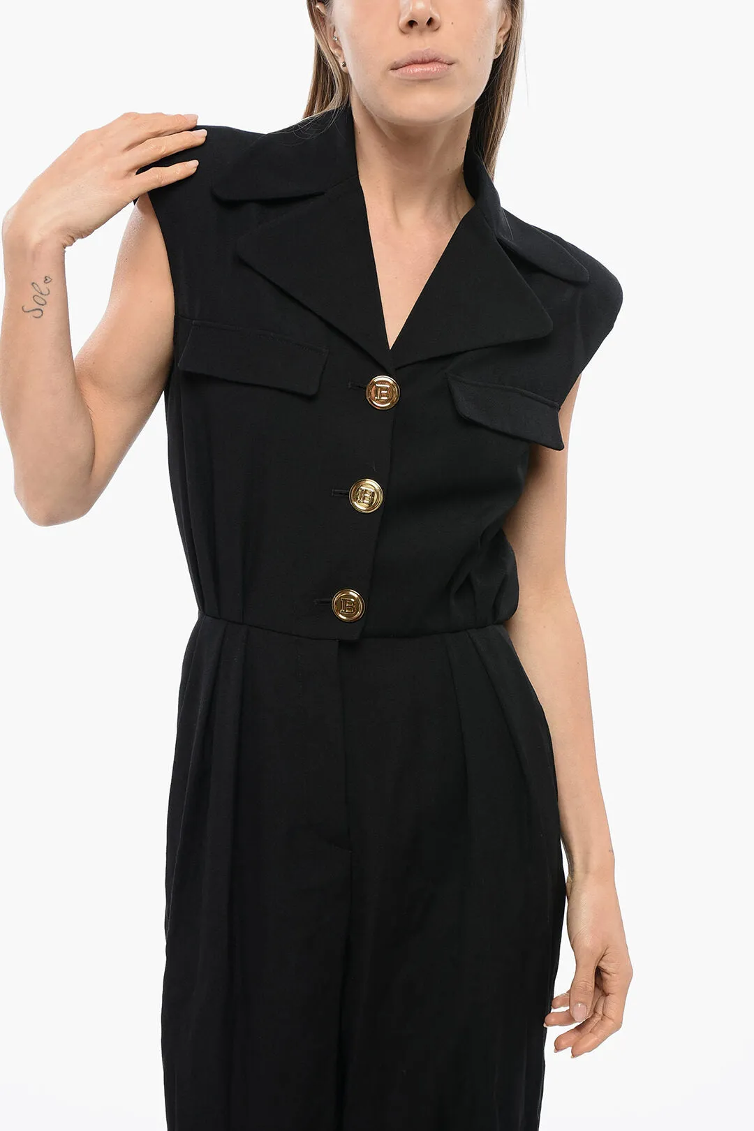 Balmain Sleeveless Pleated Jumpsuit