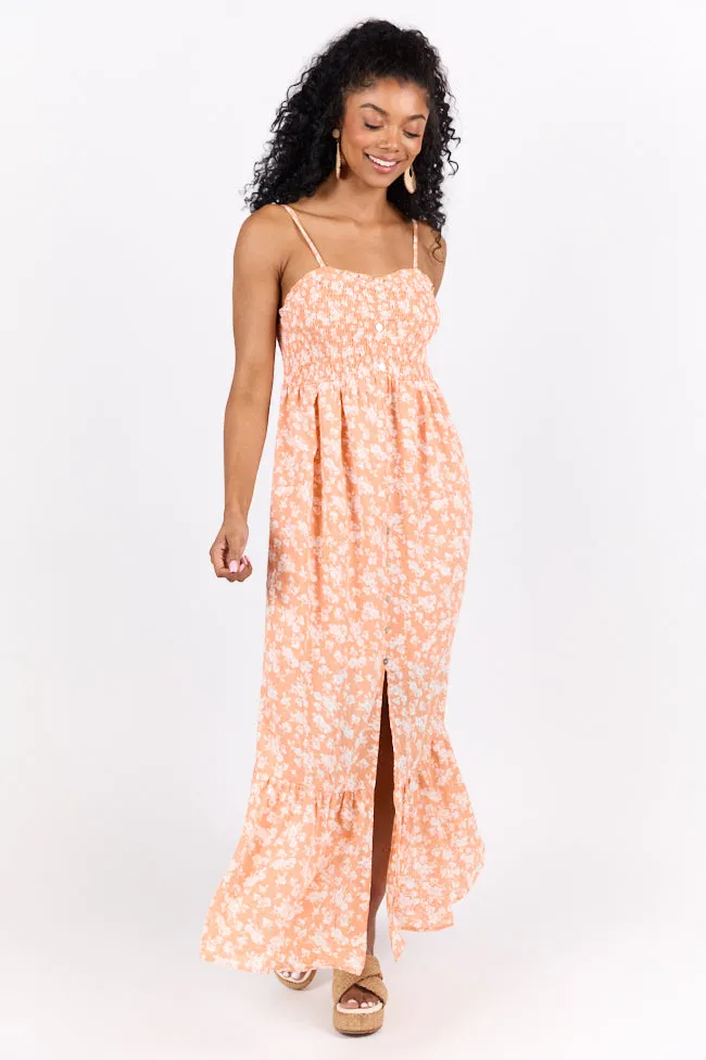 Blooming Beauty Orange Ditsy Floral Midi Dress