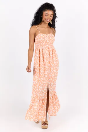 Blooming Beauty Orange Ditsy Floral Midi Dress