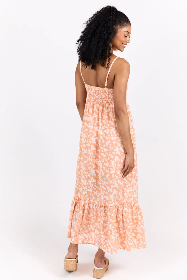 Blooming Beauty Orange Ditsy Floral Midi Dress