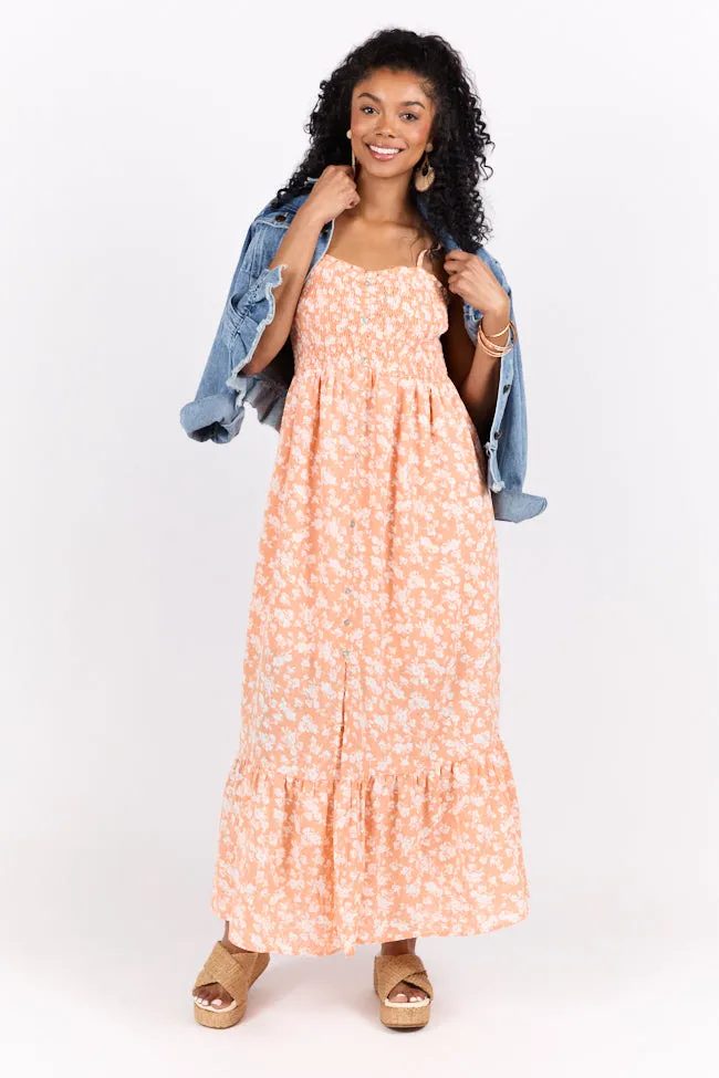 Blooming Beauty Orange Ditsy Floral Midi Dress