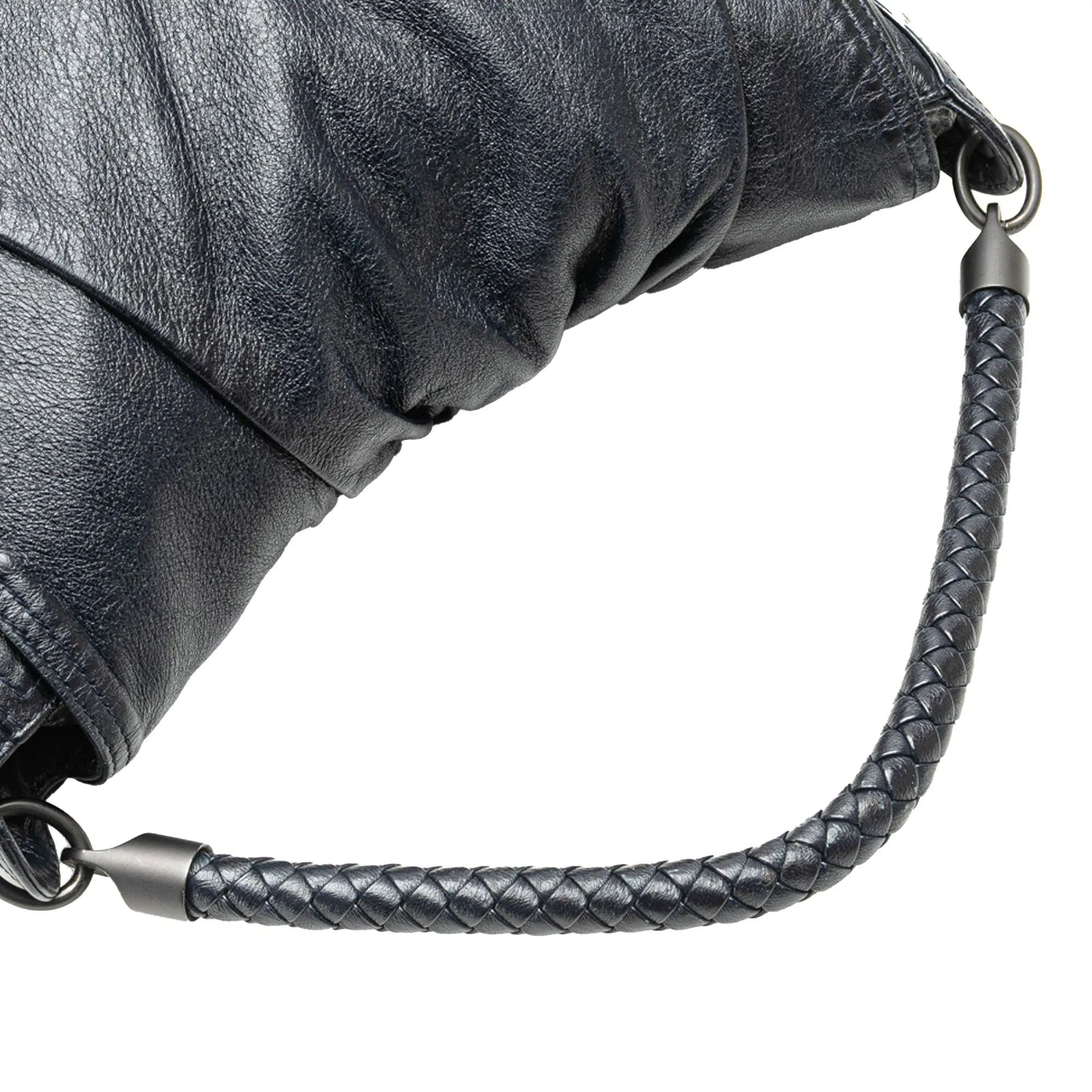 Bottega Veneta Intrecciato Trimmed Leather Top Handle Bag Blue