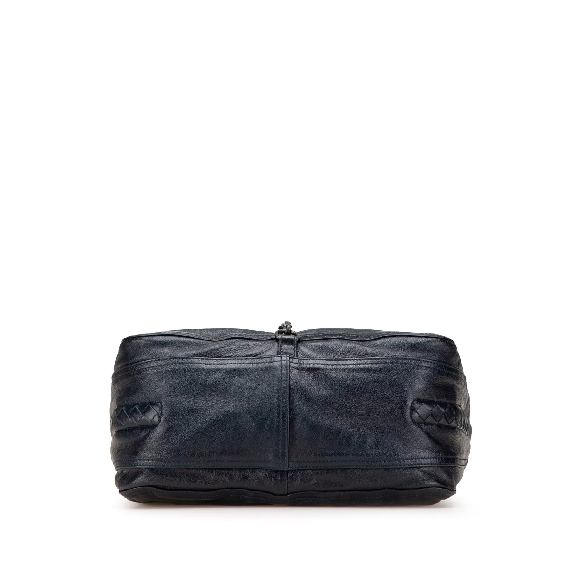 Bottega Veneta Intrecciato Trimmed Leather Top Handle Bag Blue