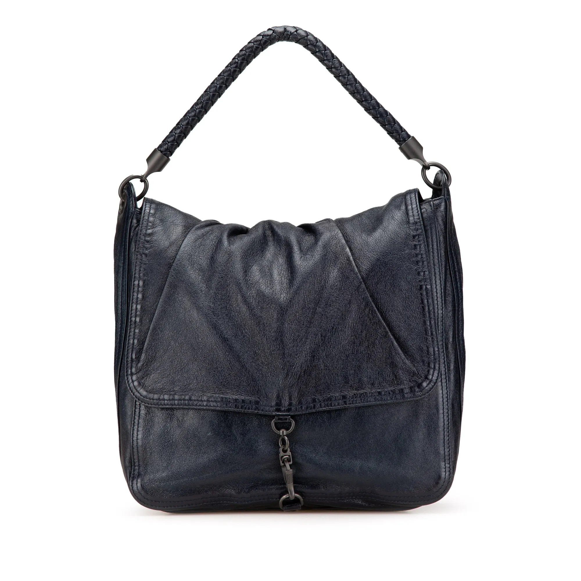 Bottega Veneta Intrecciato Trimmed Leather Top Handle Bag Blue