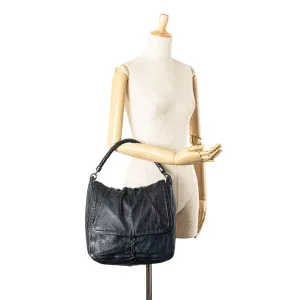 Bottega Veneta Intrecciato Trimmed Leather Top Handle Bag Blue