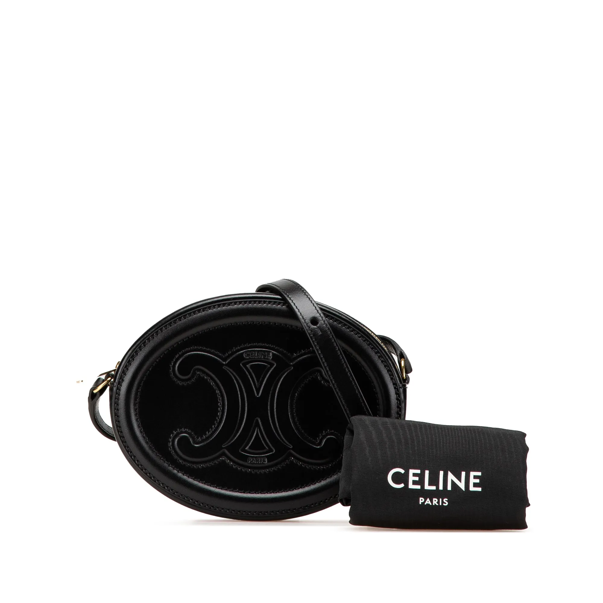 Celine Small Calfskin Cuir Triomphe Oval Crossbody Black