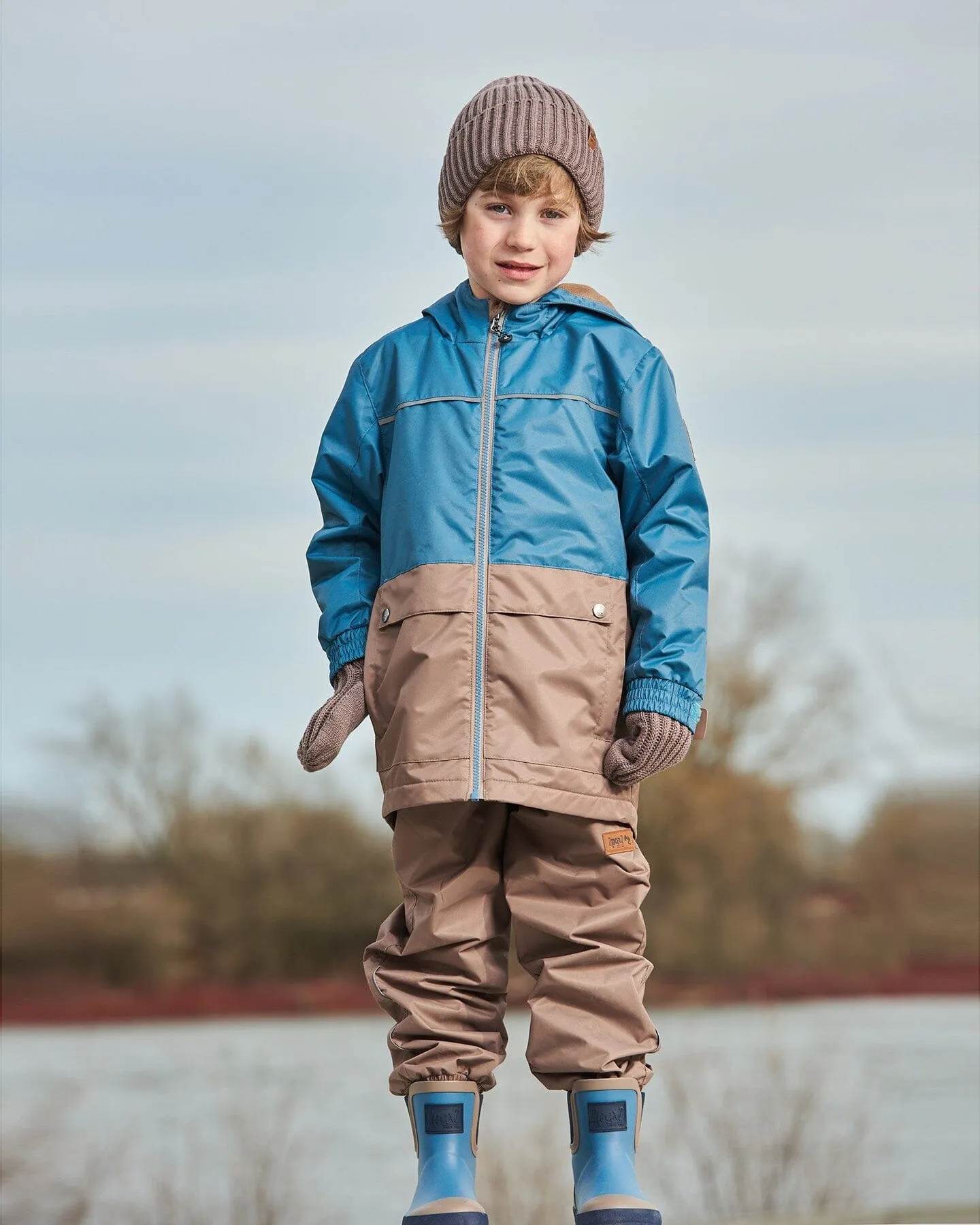 Colorblock Mid-Season Jacket Neutral Blue And Taupe