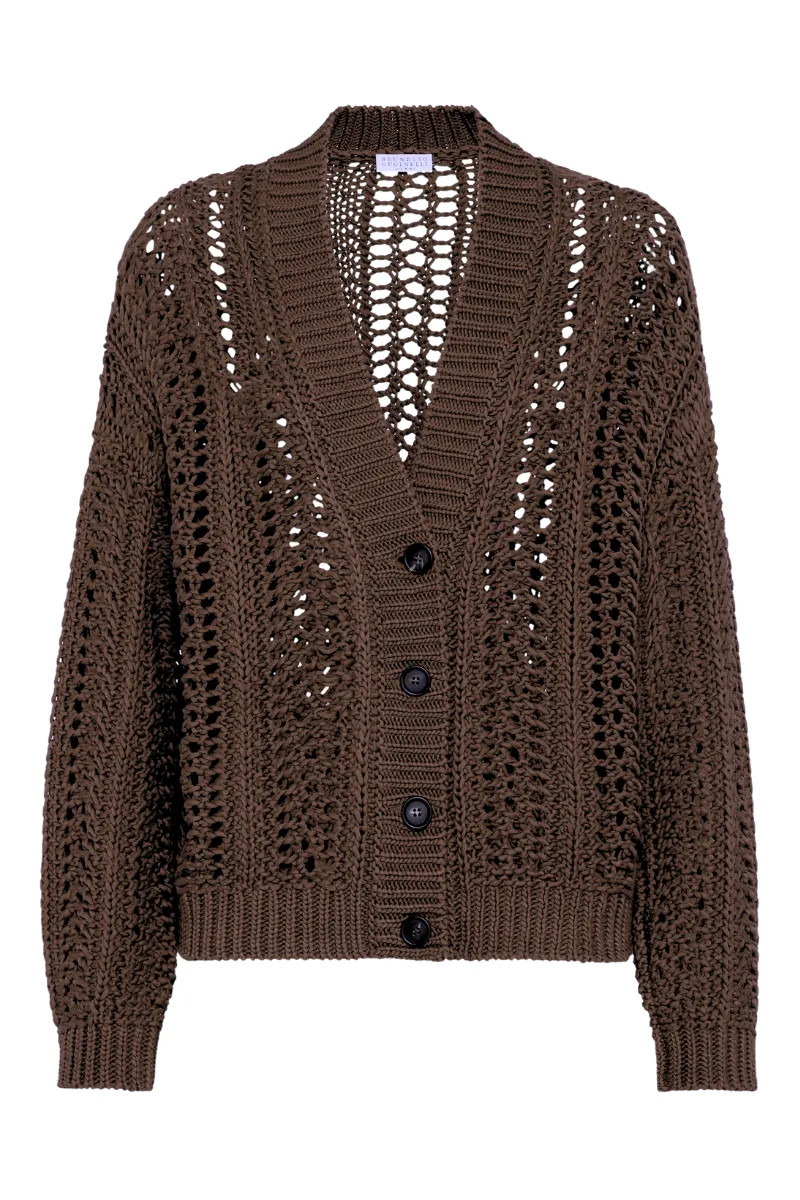 Cropped Rib Net Cardigan