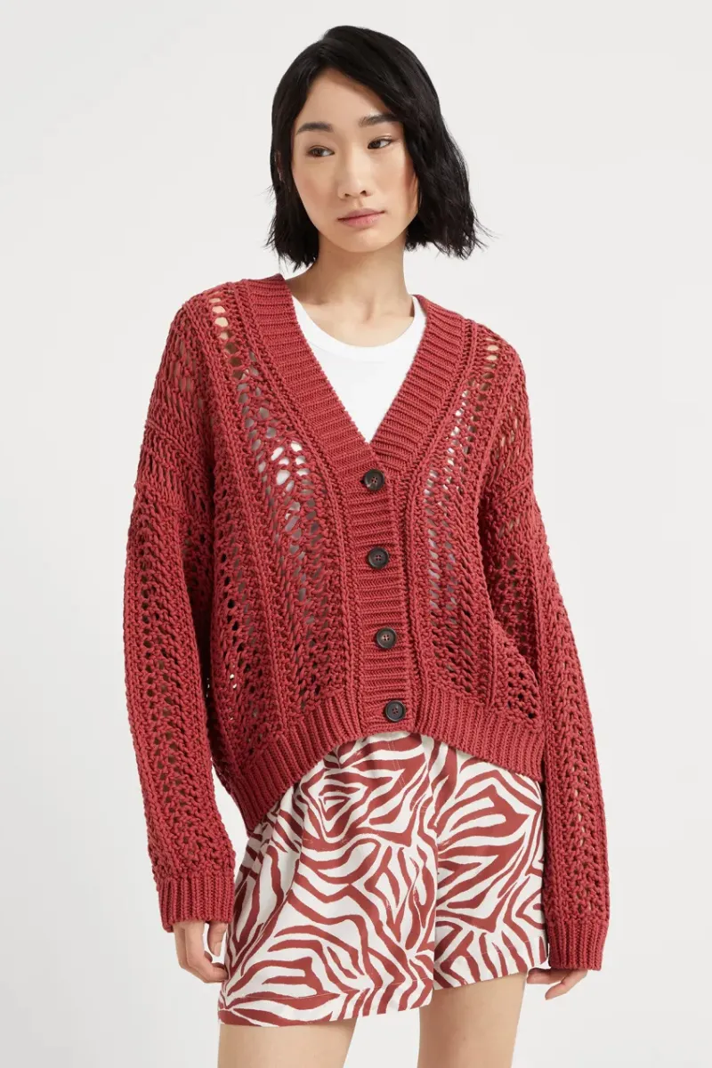 Cropped Rib Net Cardigan