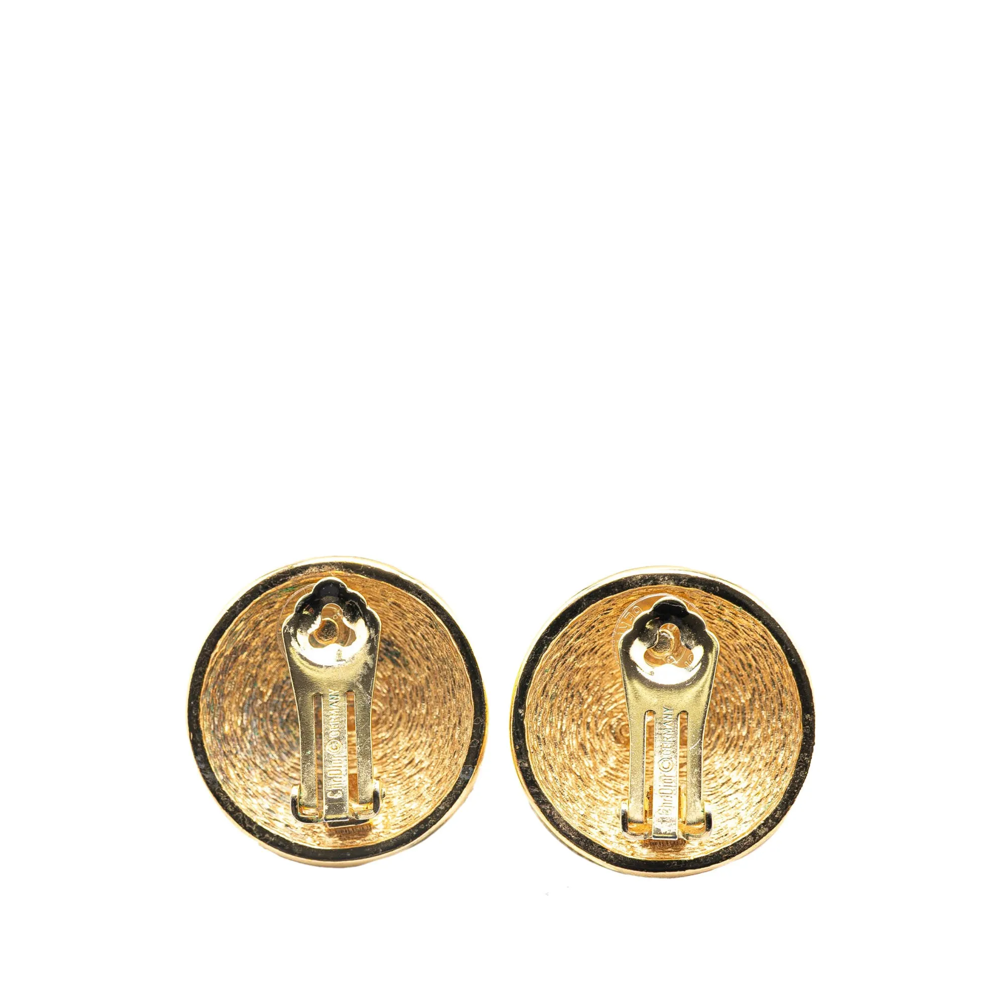 Dior Gold Plated CD Logo Round Clip On Earrings Gold