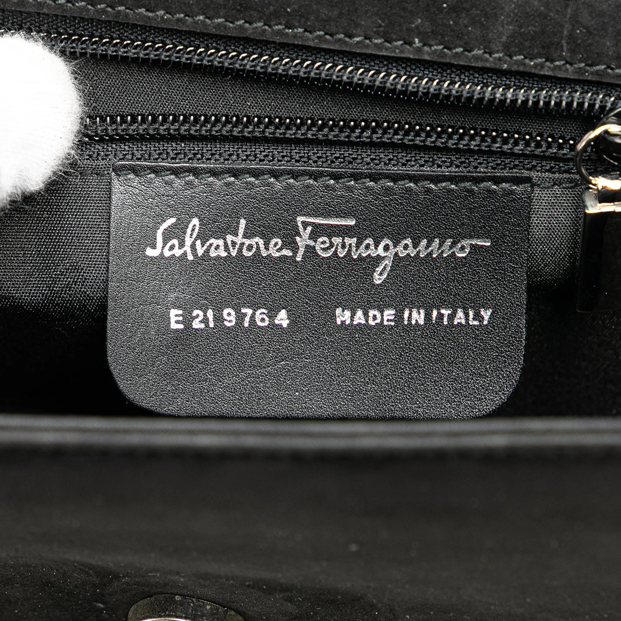 Ferragamo Suede Metal Top Handle Bag Black