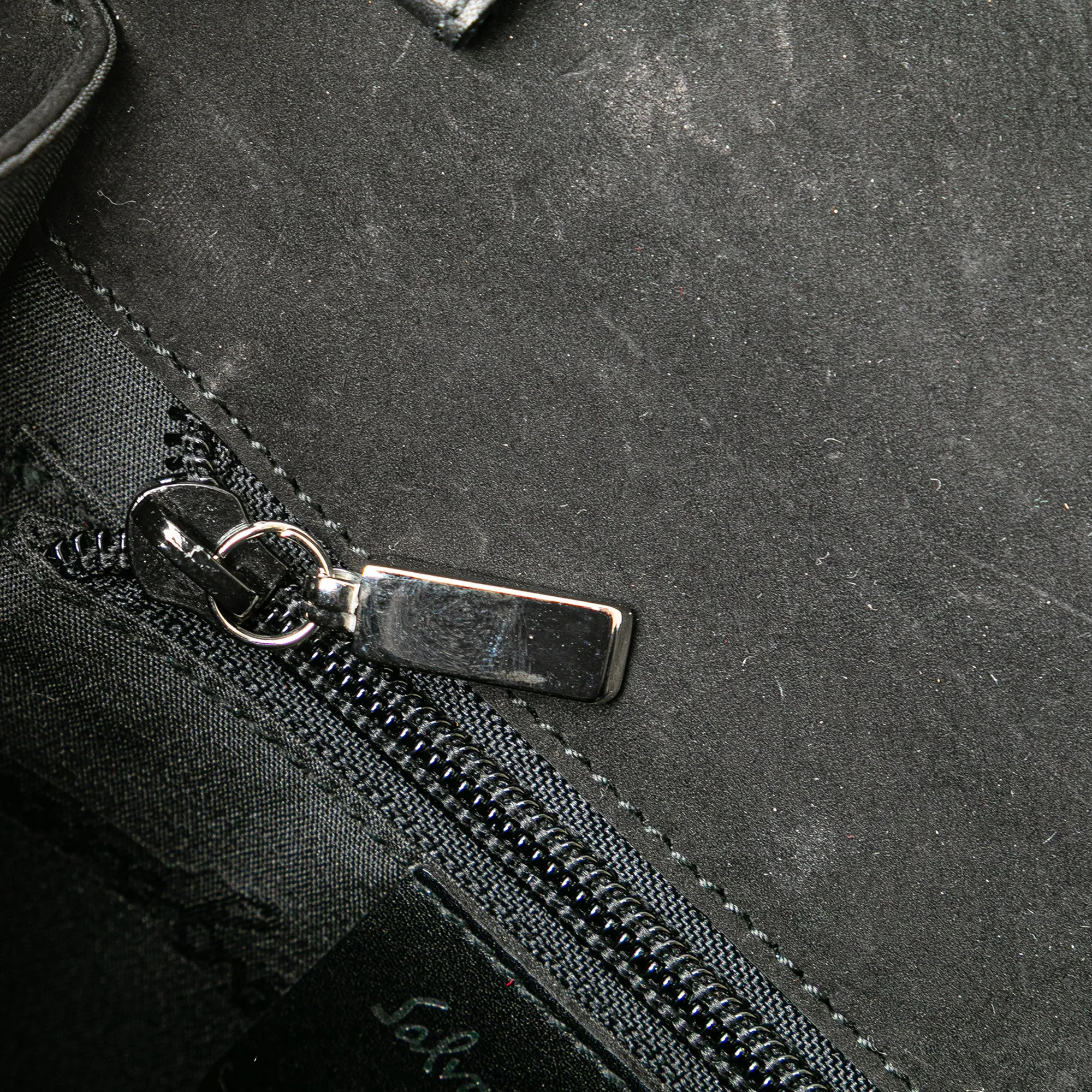 Ferragamo Suede Metal Top Handle Bag Black