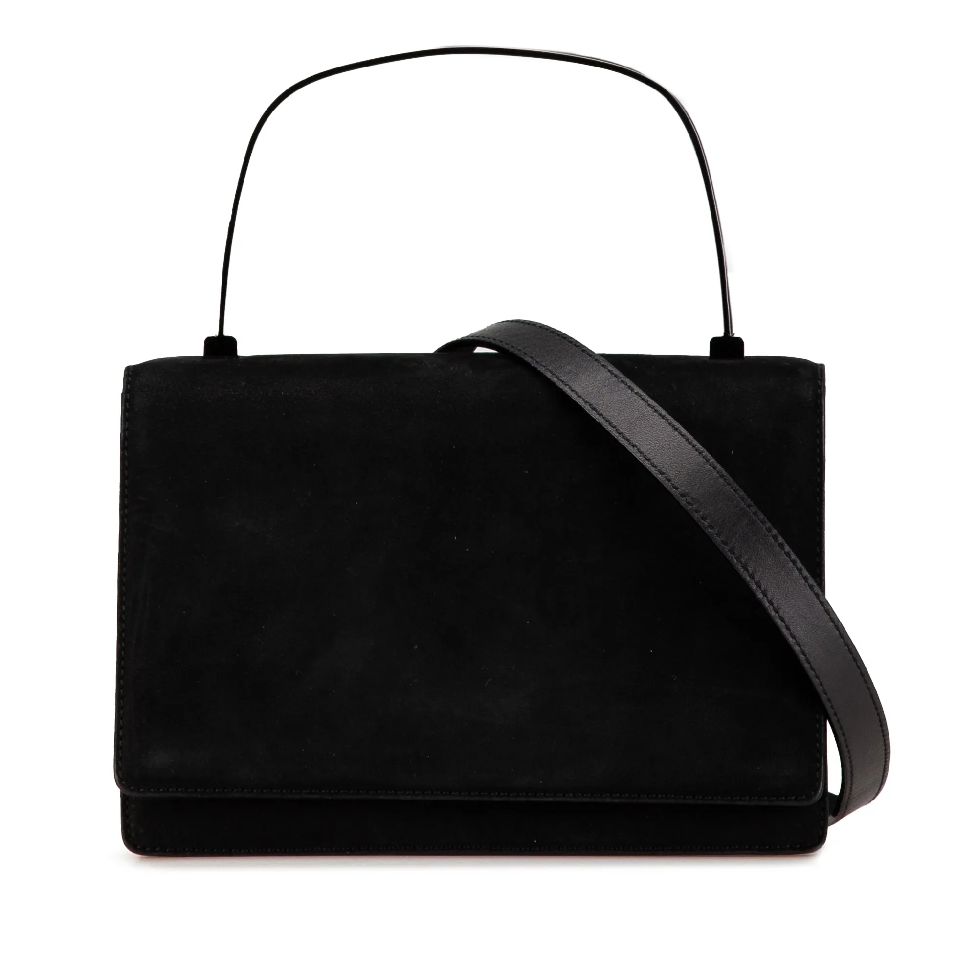 Ferragamo Suede Metal Top Handle Bag Black