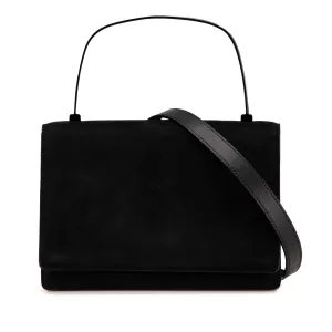 Ferragamo Suede Metal Top Handle Bag Black