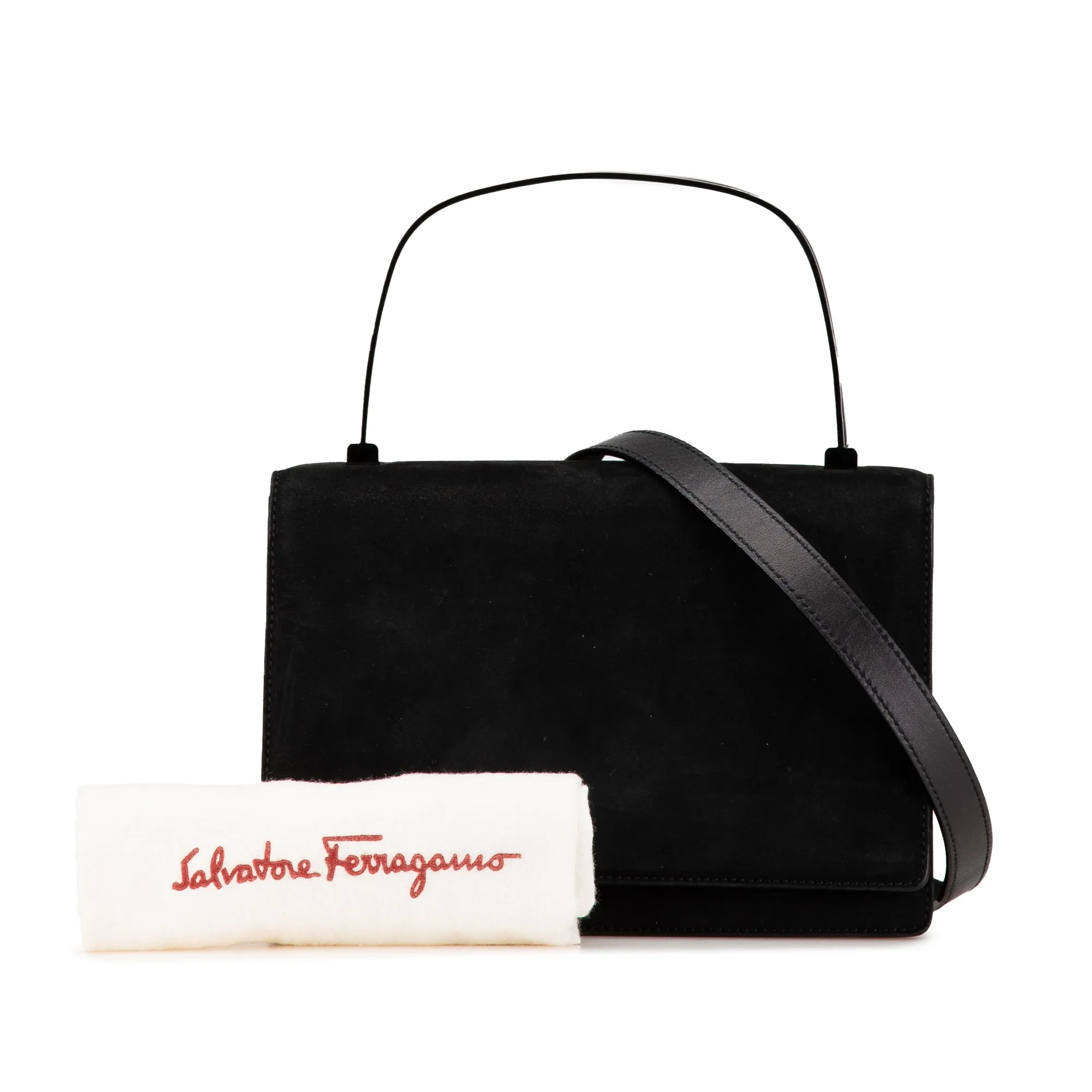 Ferragamo Suede Metal Top Handle Bag Black