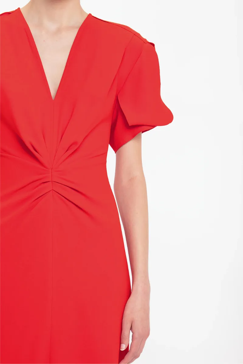 Gathered V-Neck Midi Dress