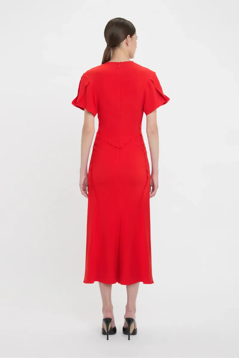Gathered V-Neck Midi Dress