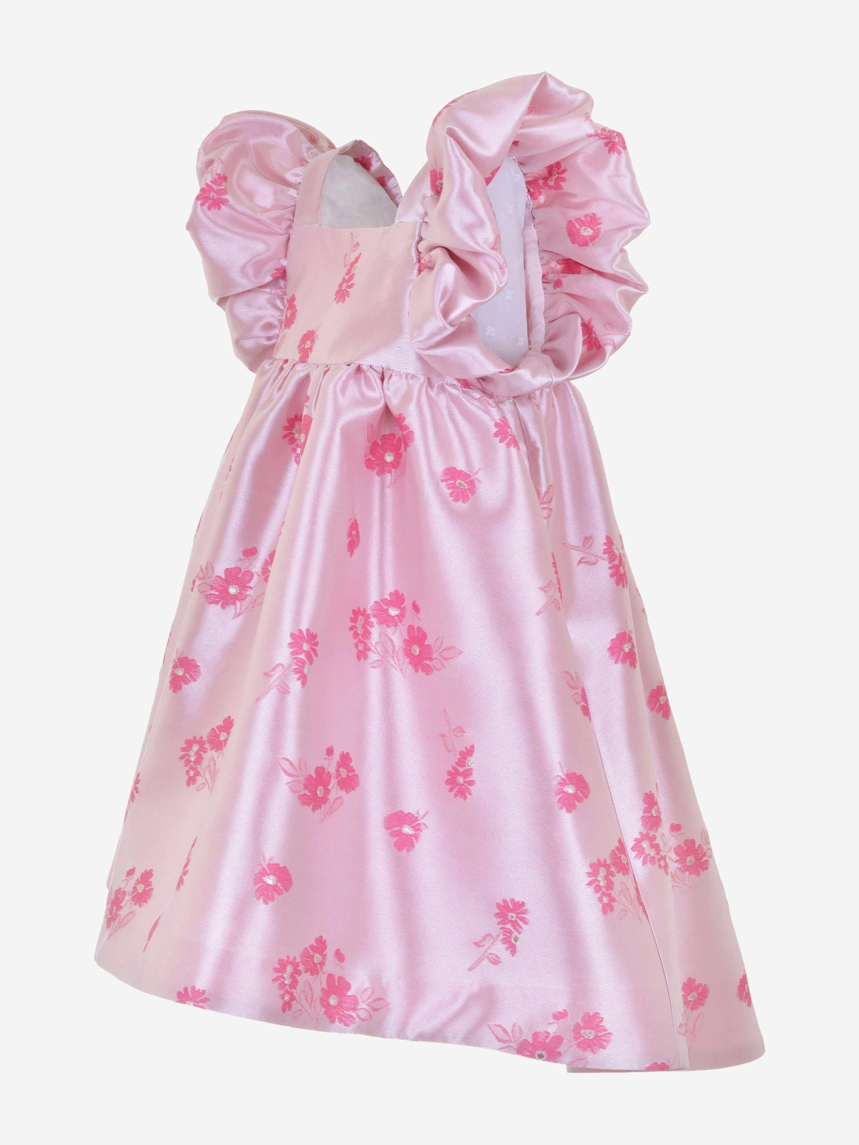 Girls Twisted Sleeve High Low Dress in Pink