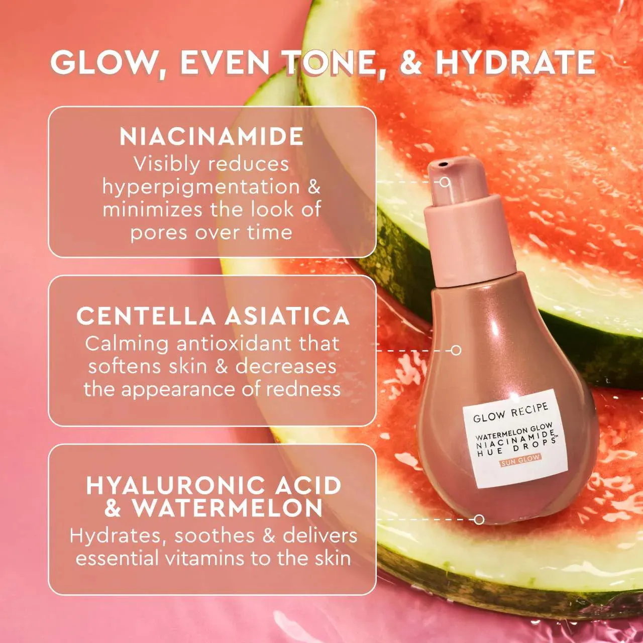 Glow Recipe  Watermelon Glow Niacinamide Hue Drops Serum - Sun Glow  40ml NIB