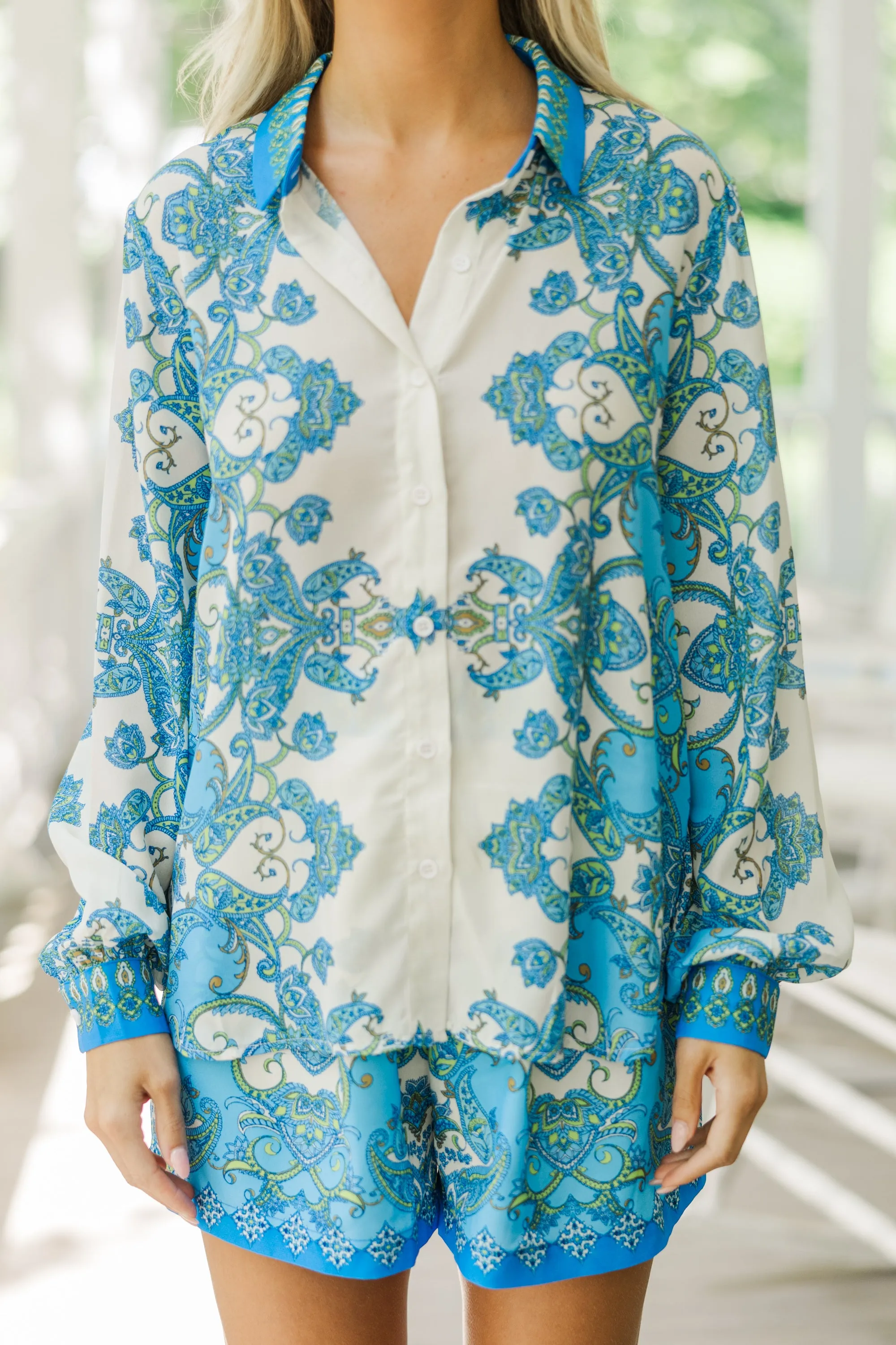 In A Dream Ivory White Baroque Print Blouse