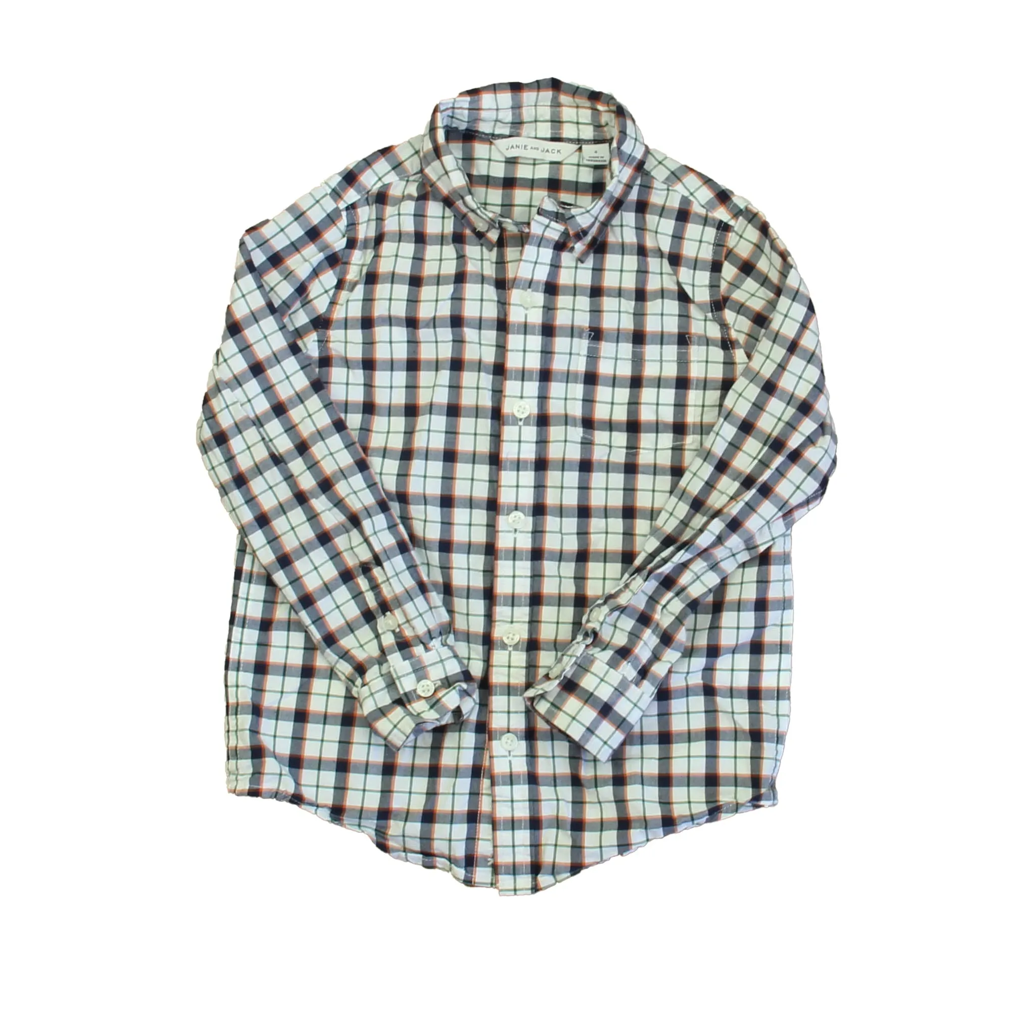 Janie and Jack Boys Blue | White | Orange Button Down Long Sleeve