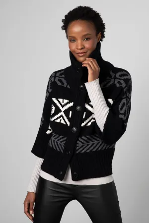 KINROSS CASHMERE - CROP NORDIC COWL CARDIGAN