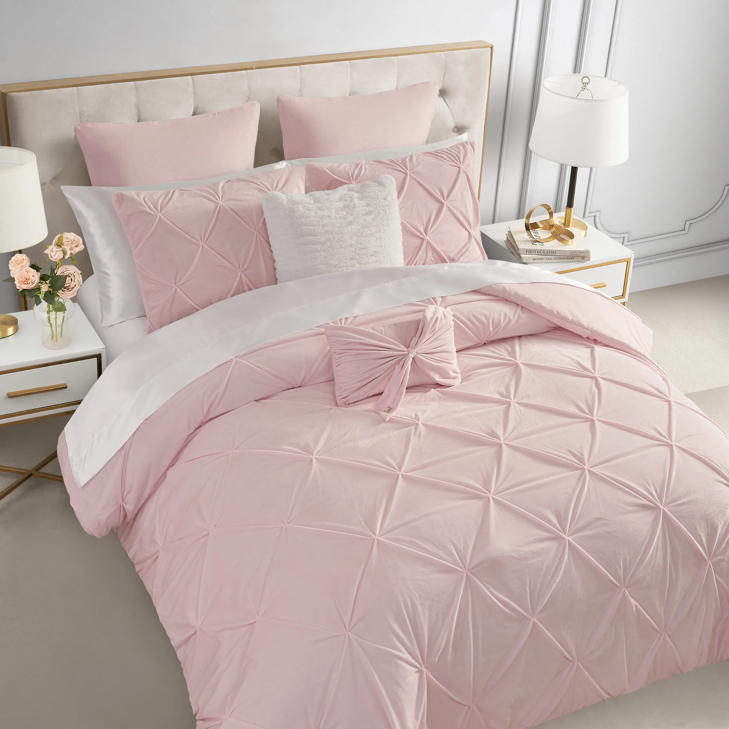 Kiss Pleat Micromink Comforter Set With Decorative Pillows Juicy Couture