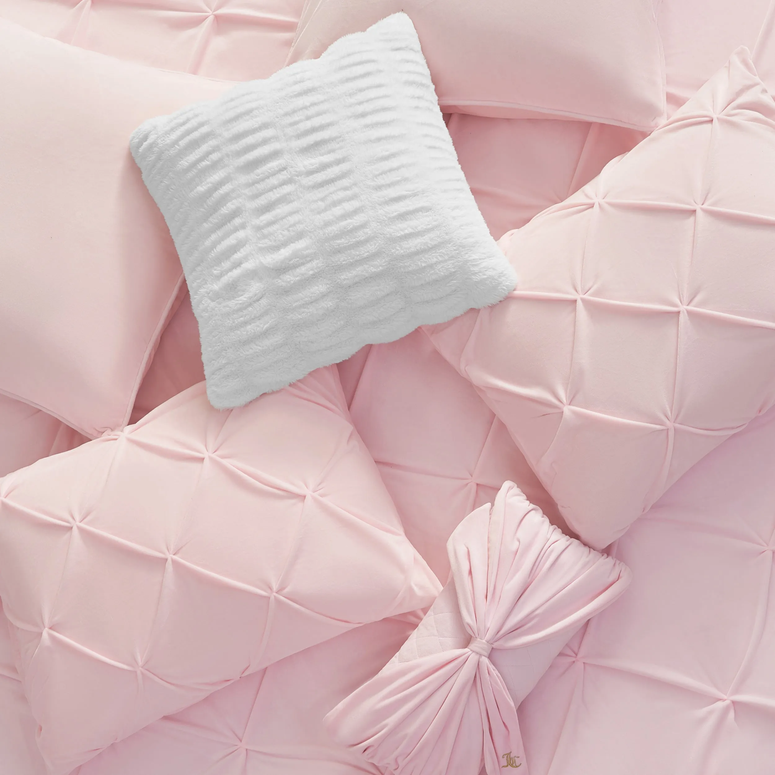 Kiss Pleat Micromink Comforter Set With Decorative Pillows Juicy Couture