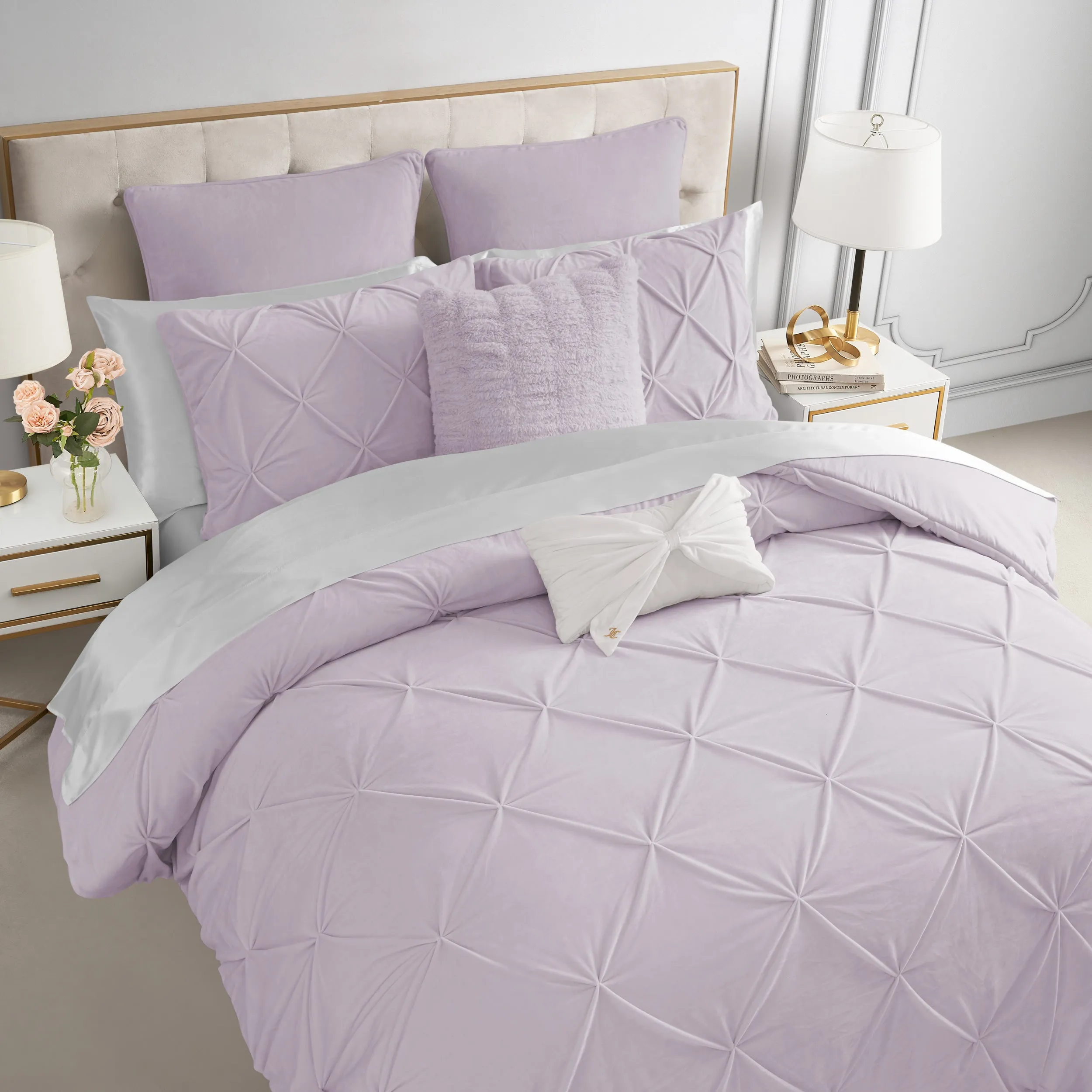 Kiss Pleat Micromink Comforter Set With Decorative Pillows Juicy Couture