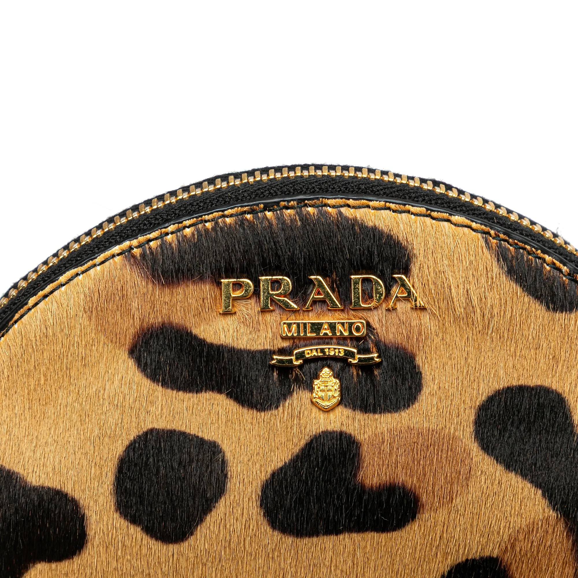 Prada Pony Hair Leopard Print Pouch Brown