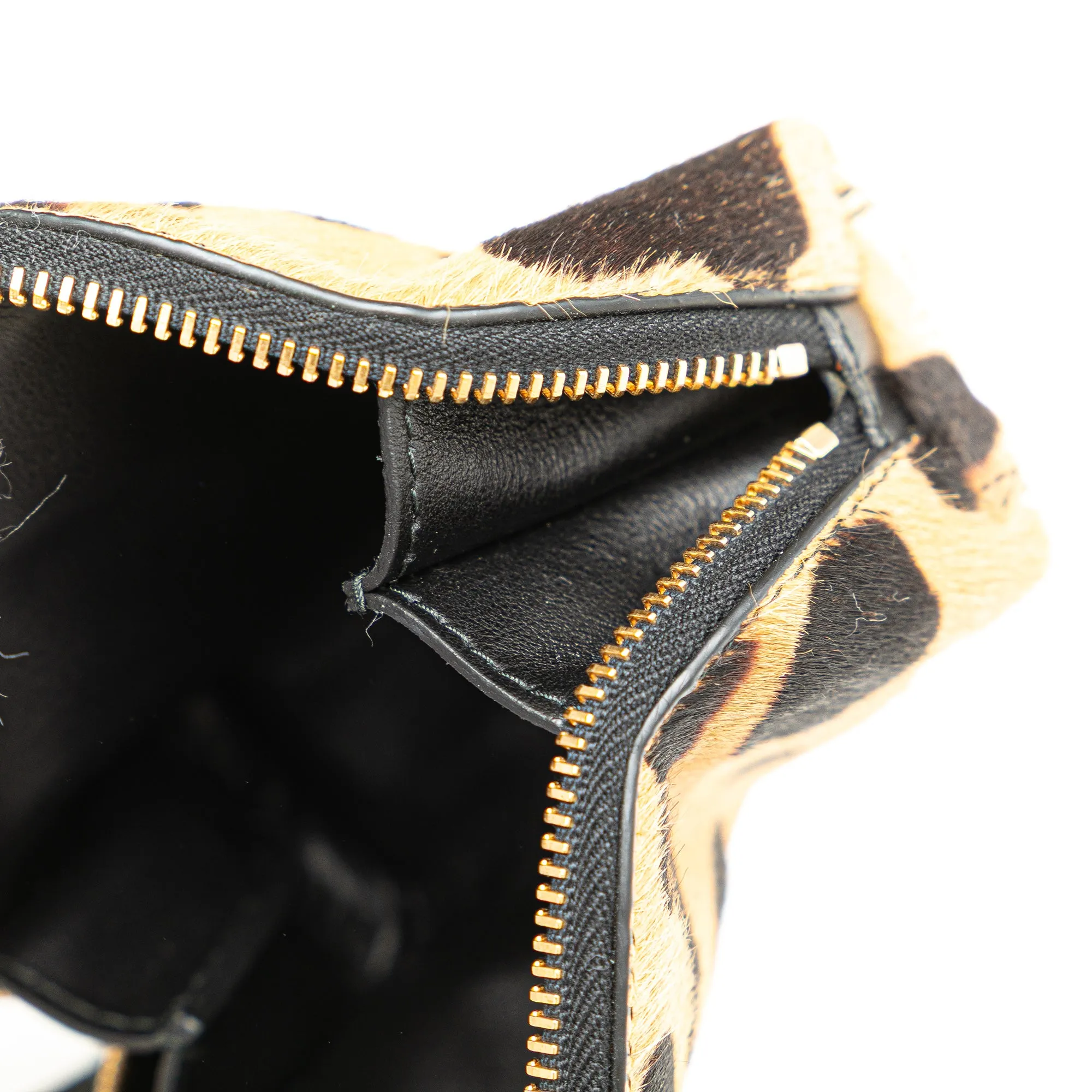 Prada Pony Hair Leopard Print Pouch Brown