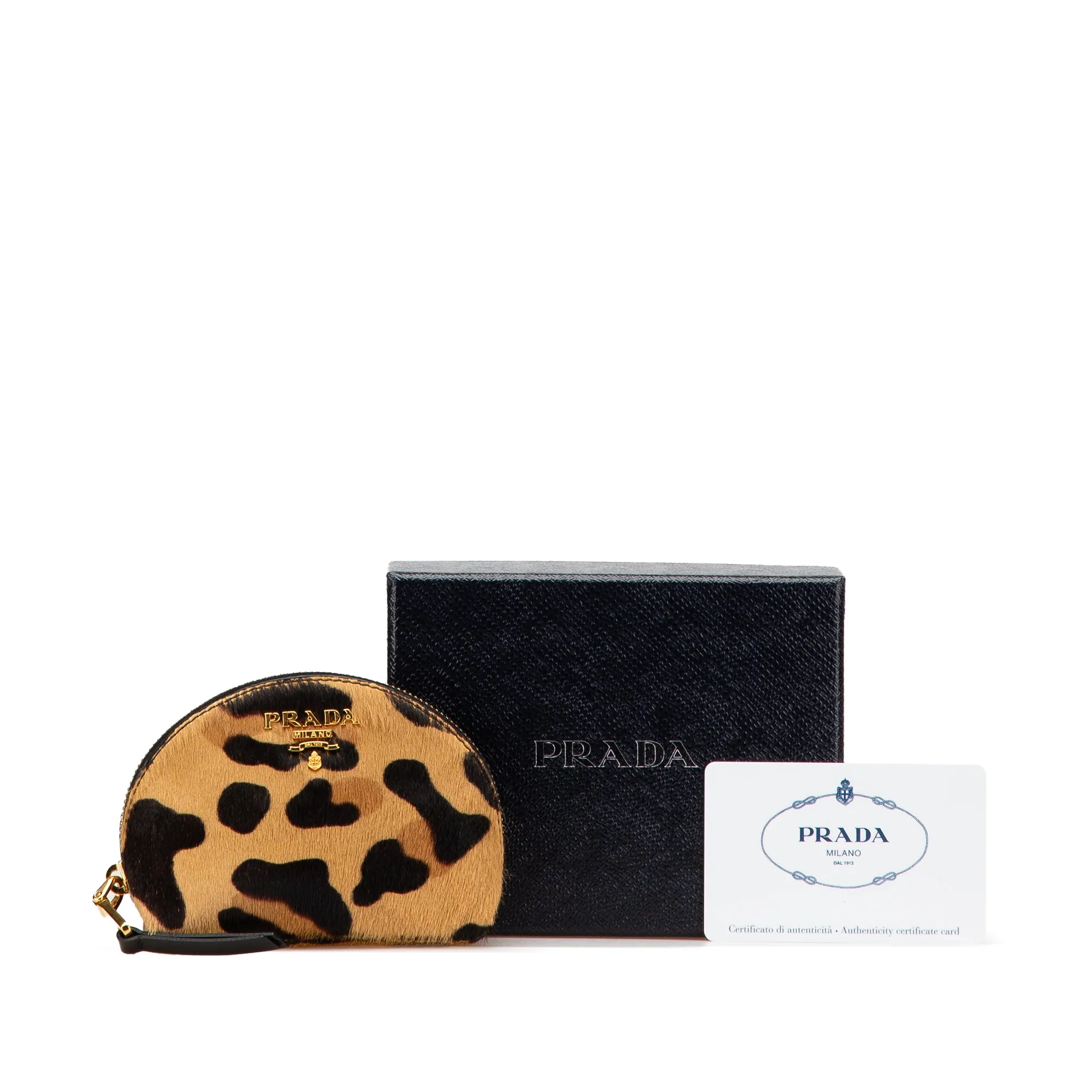 Prada Pony Hair Leopard Print Pouch Brown