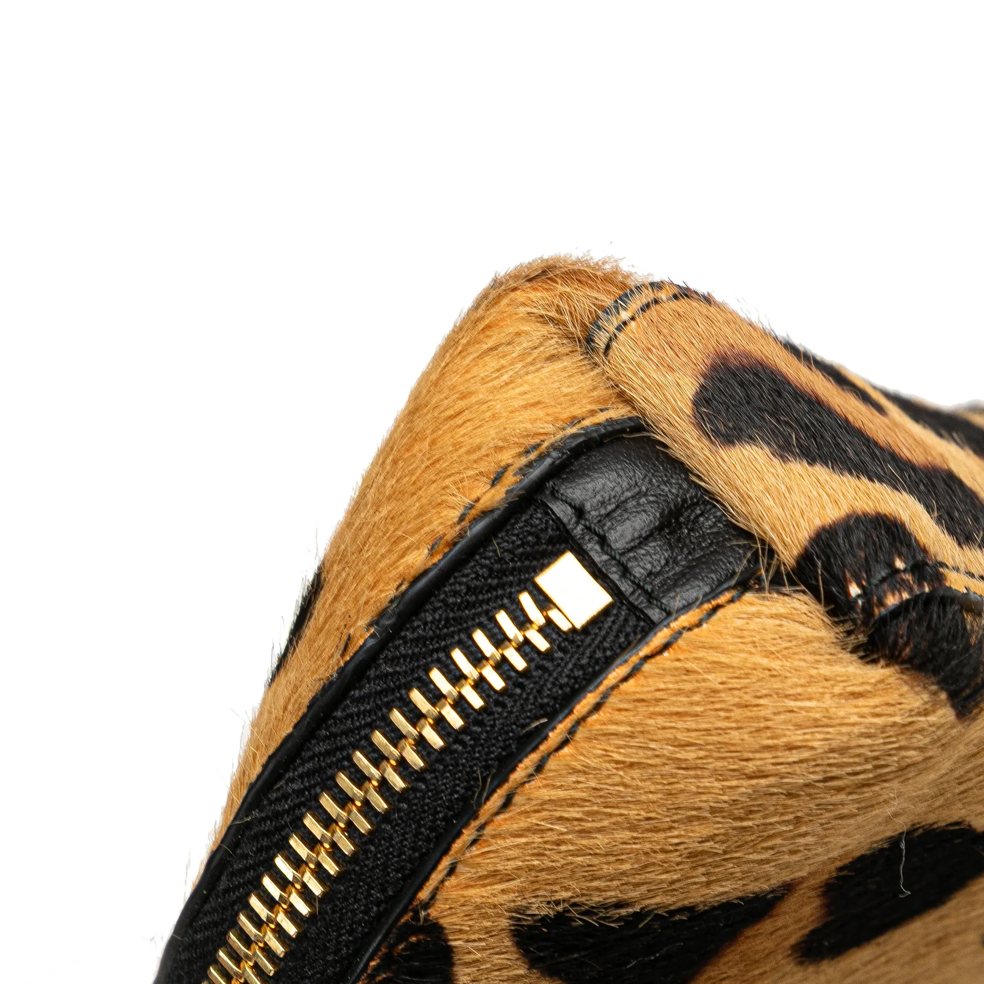 Prada Pony Hair Leopard Print Pouch Brown