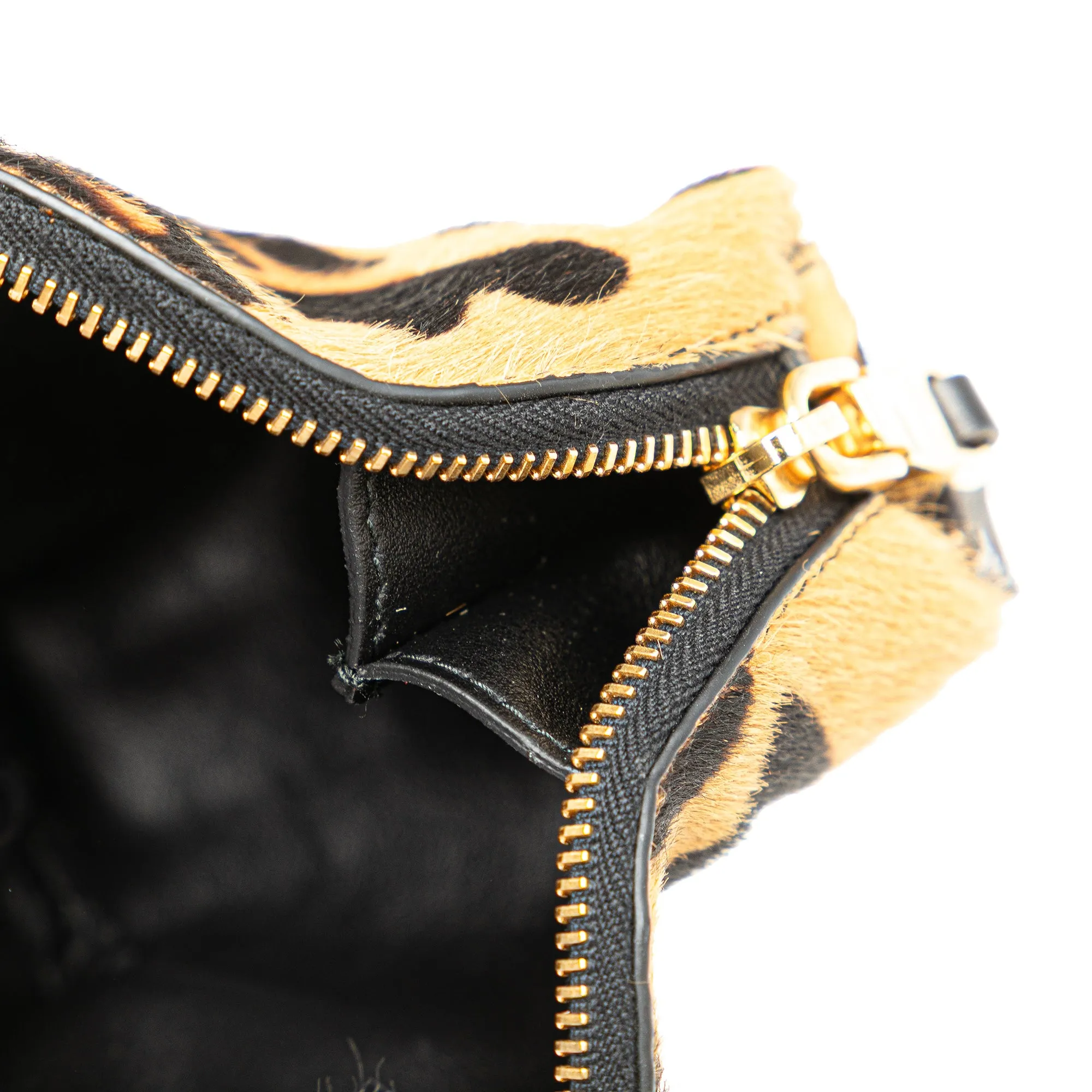 Prada Pony Hair Leopard Print Pouch Brown