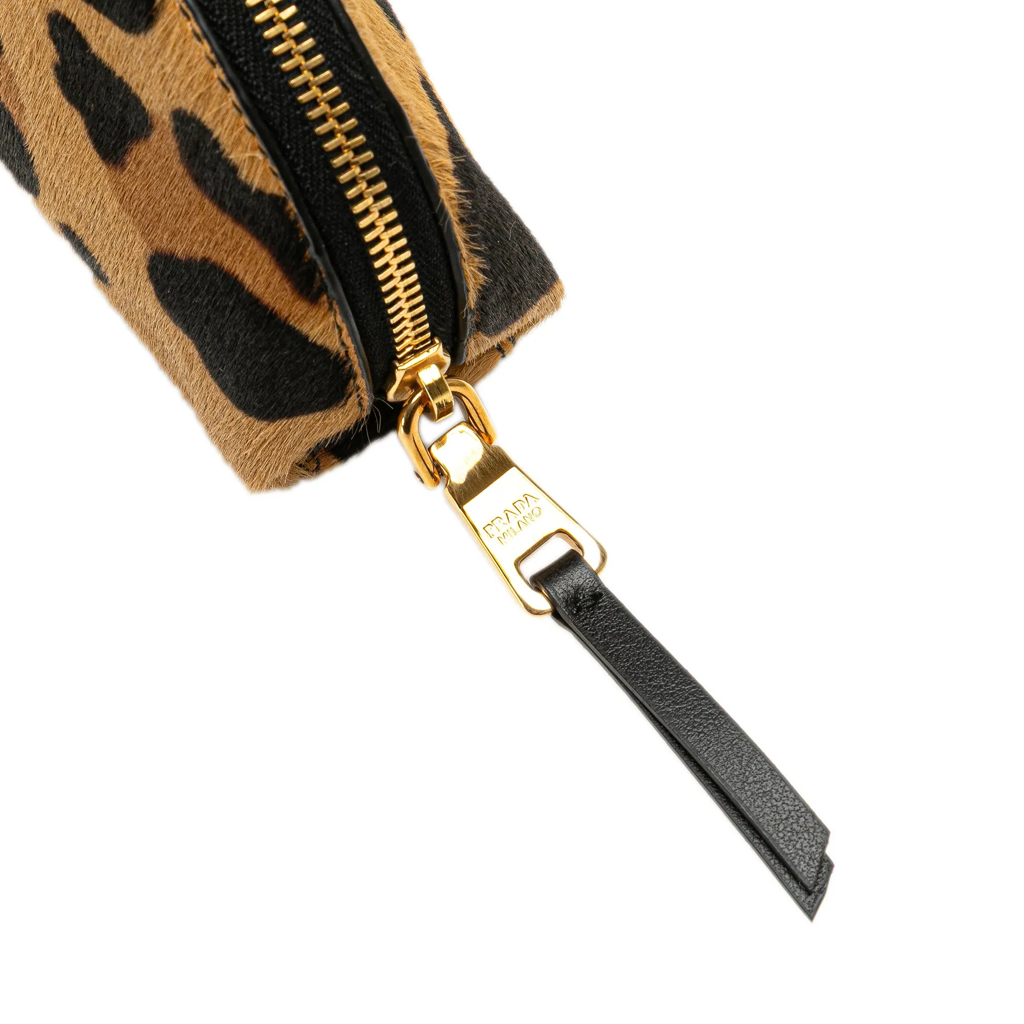 Prada Pony Hair Leopard Print Pouch Brown