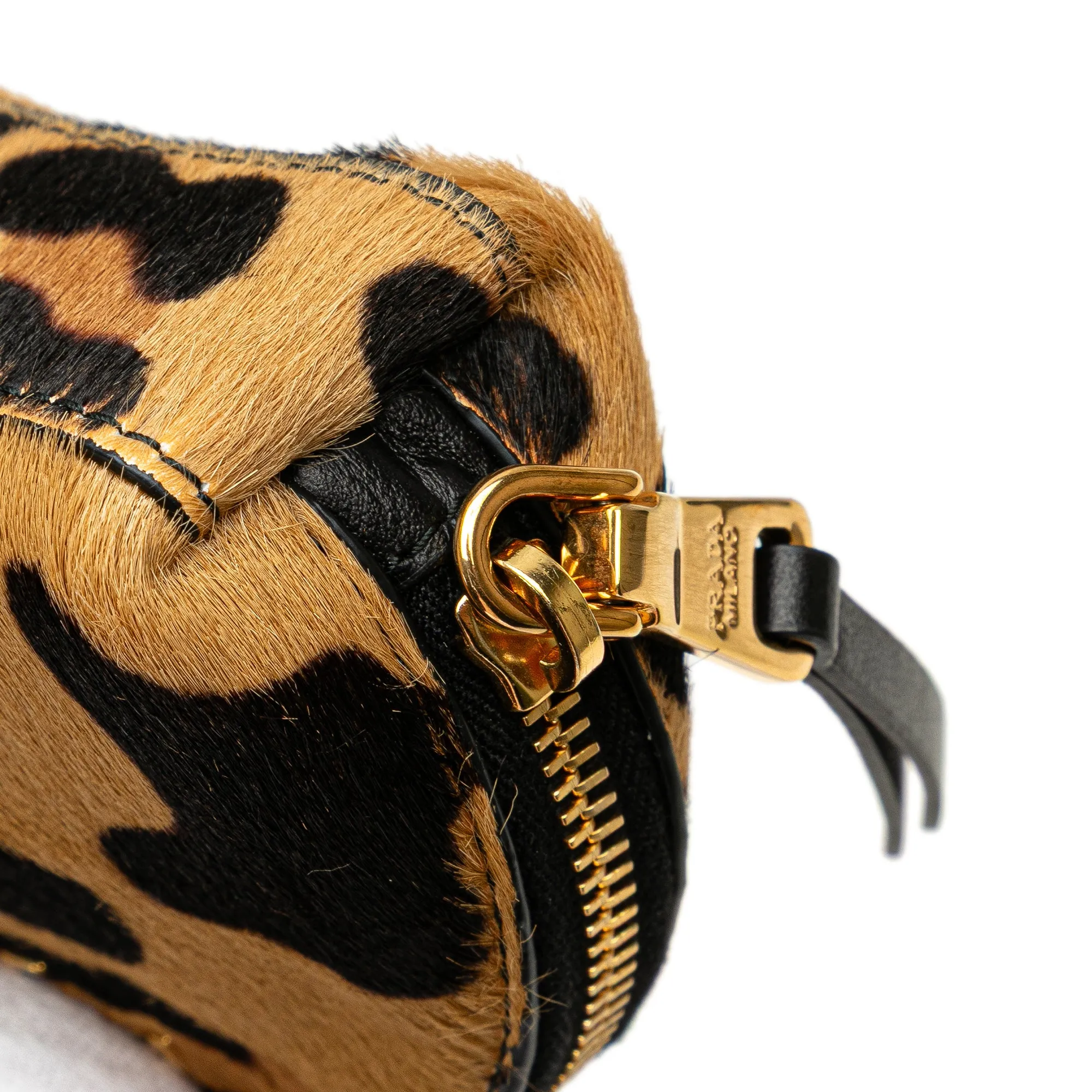 Prada Pony Hair Leopard Print Pouch Brown