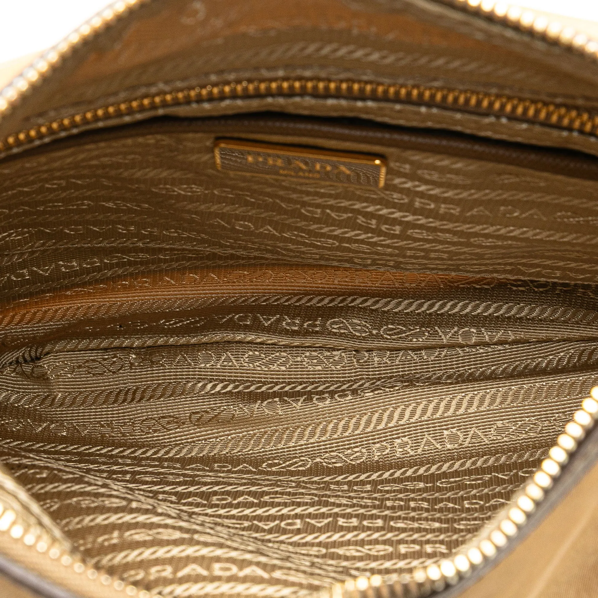Prada Saffiano Trimmed Tessuto Zip Top Crossbody Brown