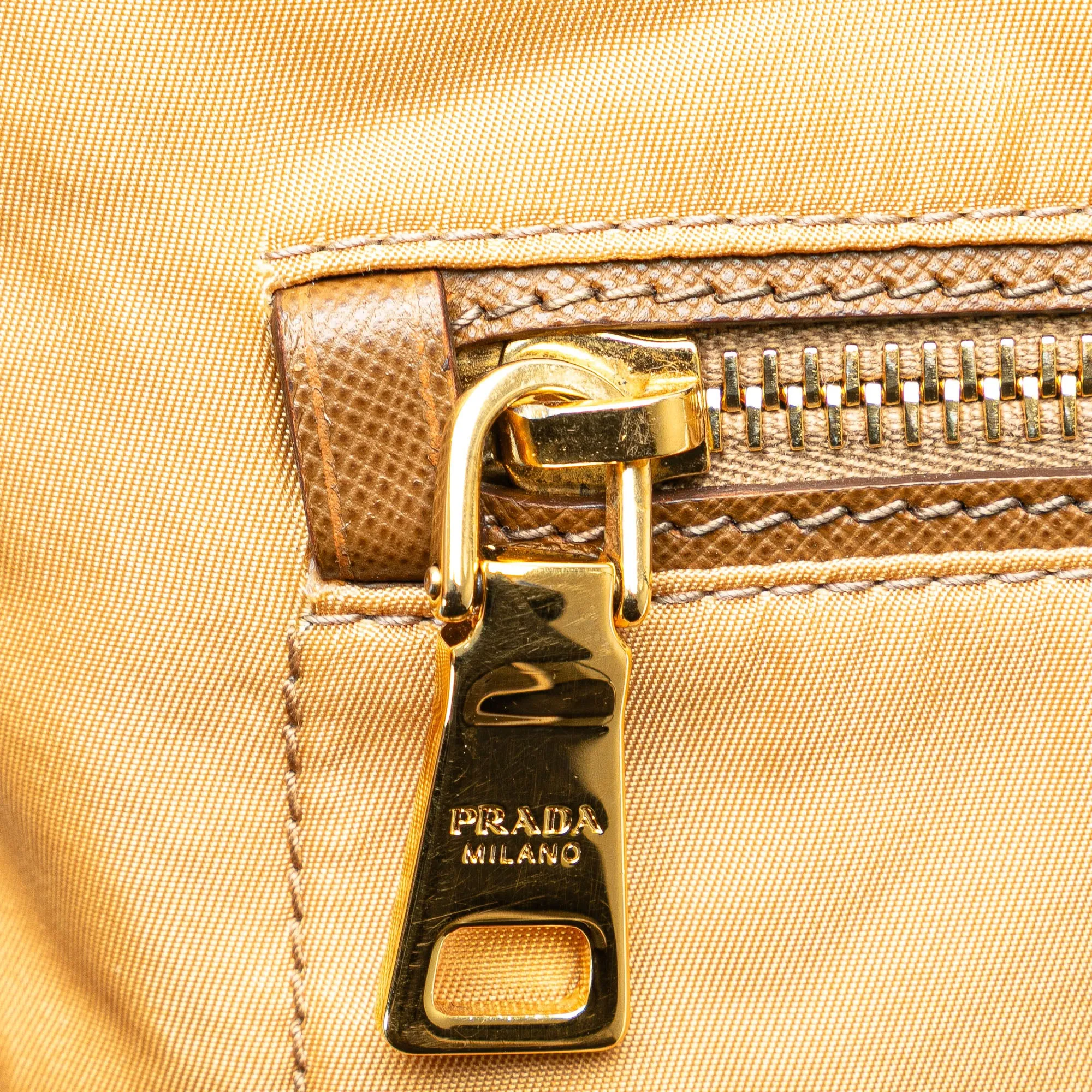 Prada Saffiano Trimmed Tessuto Zip Top Crossbody Brown