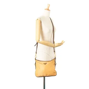 Prada Saffiano Trimmed Tessuto Zip Top Crossbody Brown