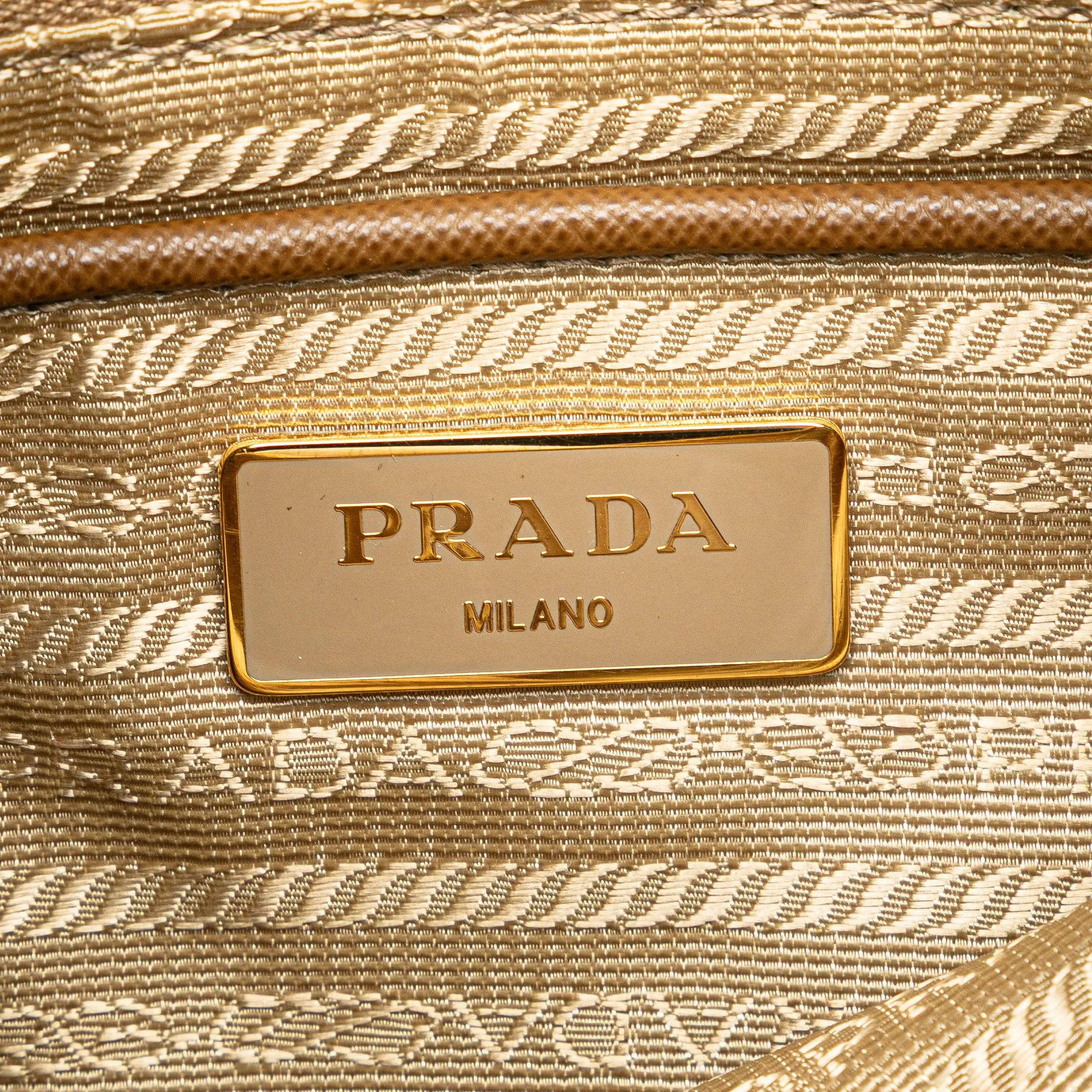 Prada Saffiano Trimmed Tessuto Zip Top Crossbody Brown