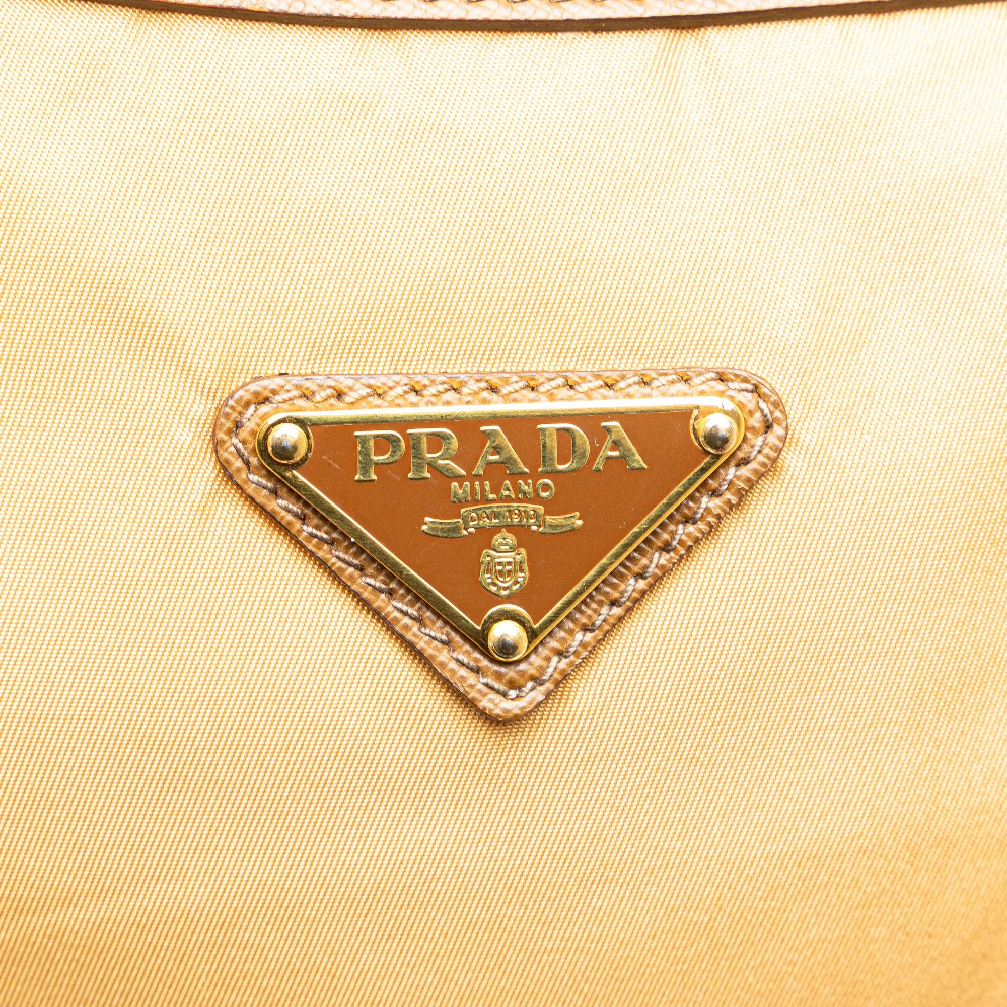 Prada Saffiano Trimmed Tessuto Zip Top Crossbody Brown