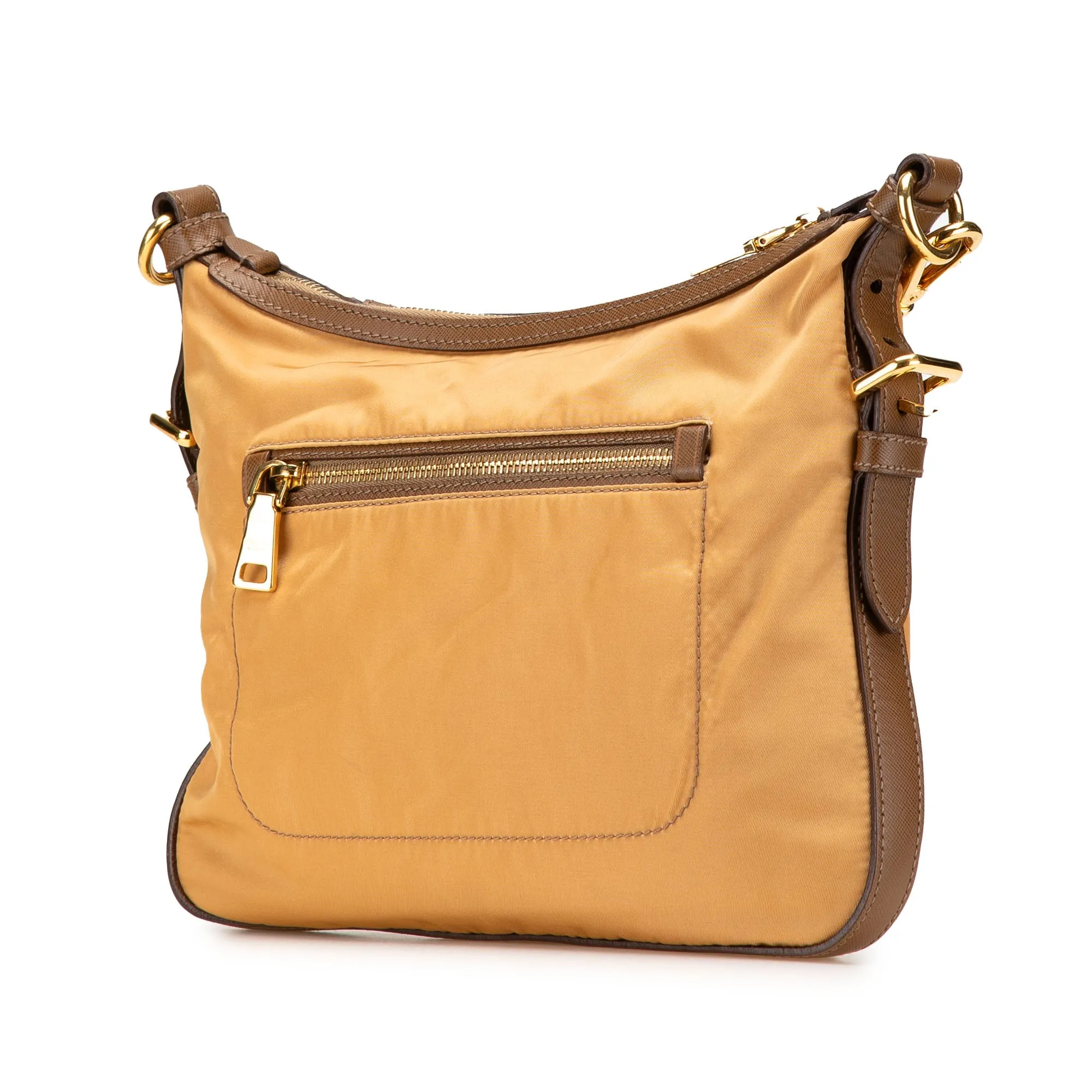 Prada Saffiano Trimmed Tessuto Zip Top Crossbody Brown