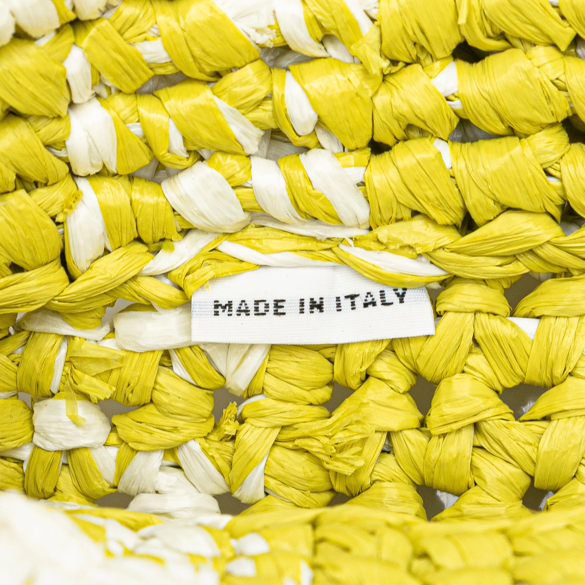 Prada Small Raffia Effect Crochet Embroidered Logo Tote Yellow