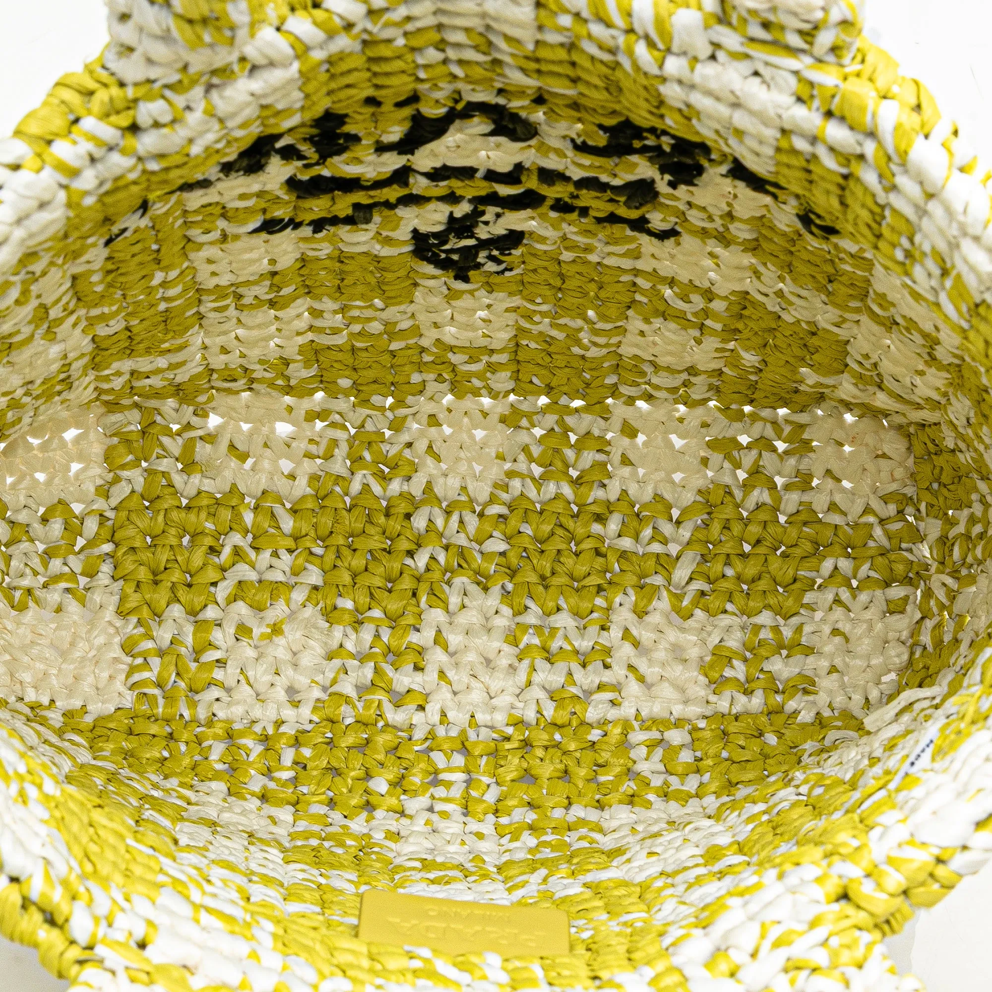 Prada Small Raffia Effect Crochet Embroidered Logo Tote Yellow