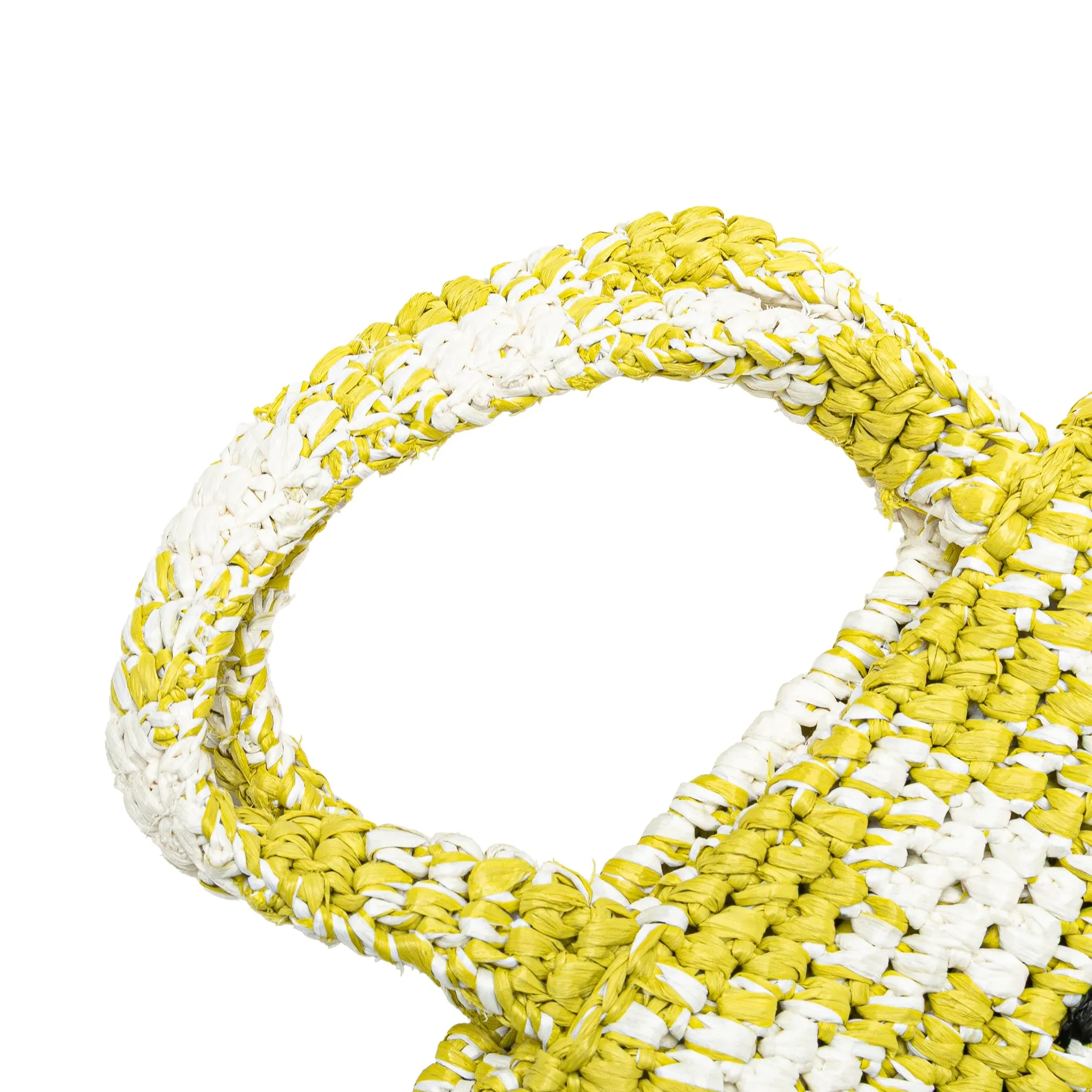 Prada Small Raffia Effect Crochet Embroidered Logo Tote Yellow