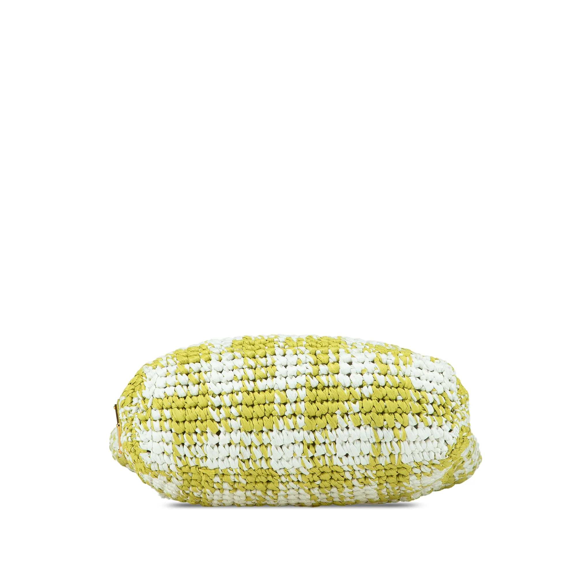 Prada Small Raffia Effect Crochet Embroidered Logo Tote Yellow