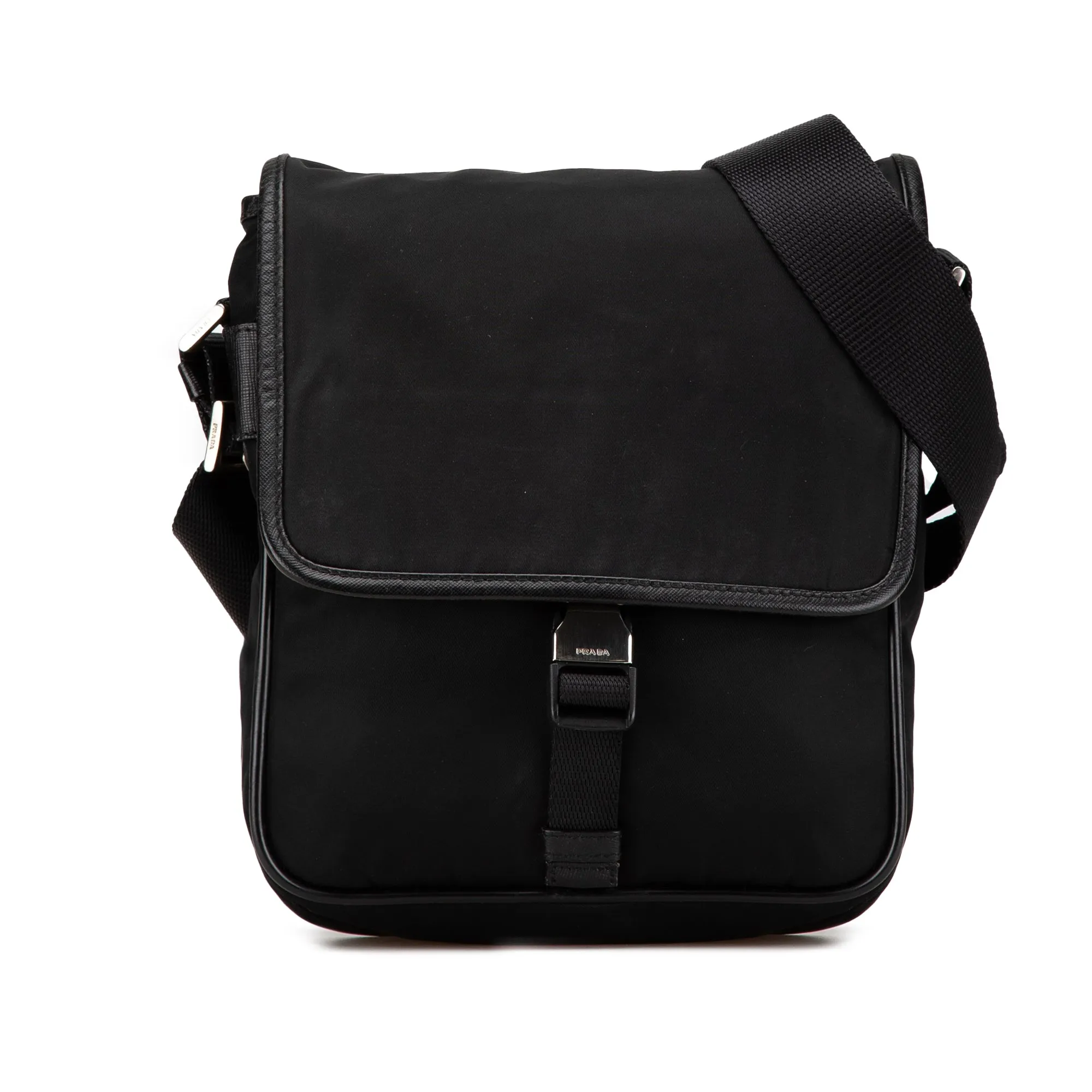 Prada Tessuto Buckle Messenger Bag Black