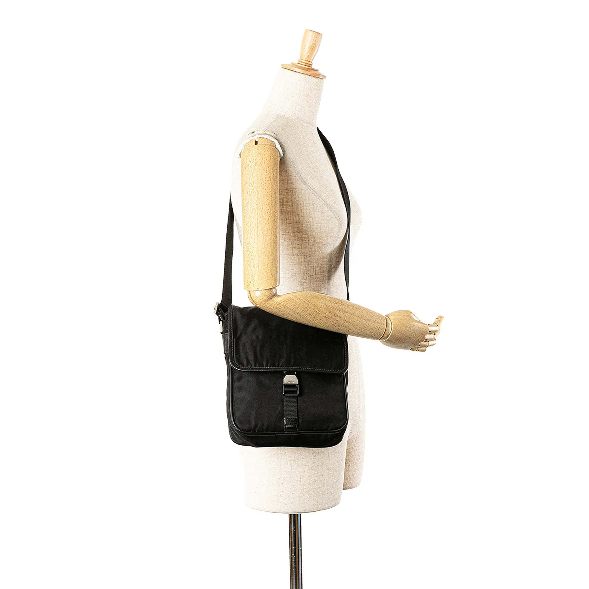 Prada Tessuto Buckle Messenger Bag Black